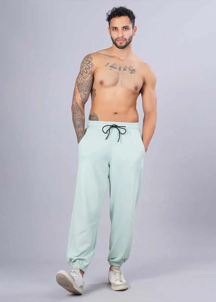 Men Premium Terry Loose Fit Joggers - Mint Green