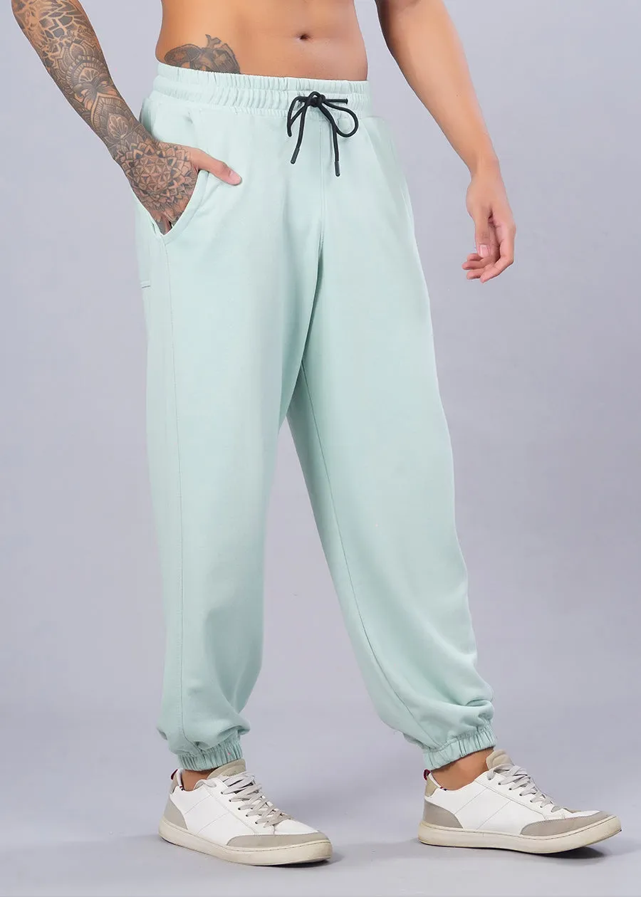 Men Premium Terry Loose Fit Joggers - Mint Green