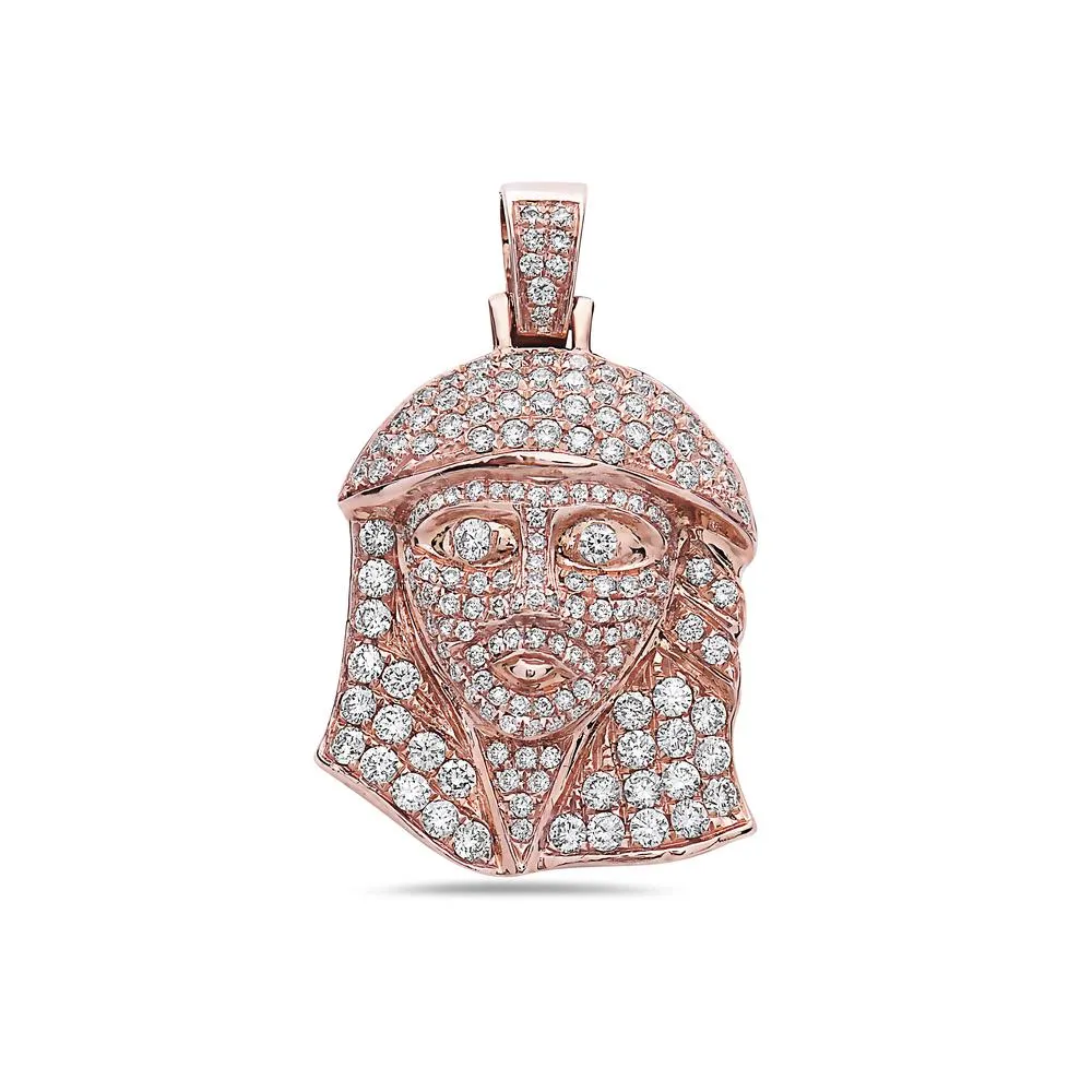 Men's 14K Rose Gold Jesus Head Pendant with 1.60 CT Diamonds