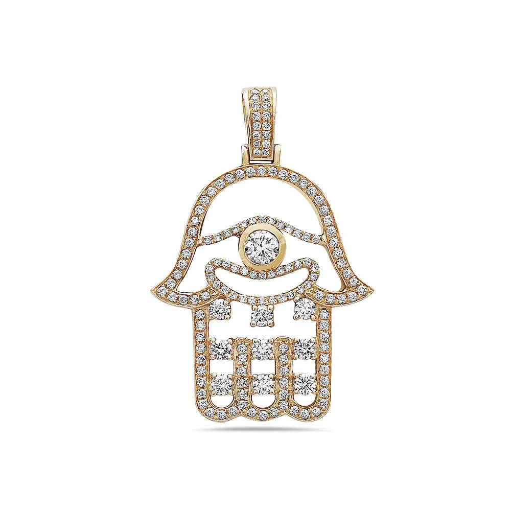 Men's 14K Yellow Gold Hamsa Pendant with 2.12 CT Diamonds