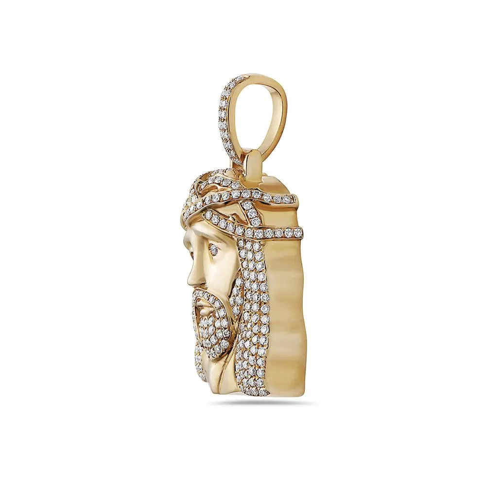 Men's 14K Yellow Gold Jesus Head Pendant with 2.09 CT Diamonds