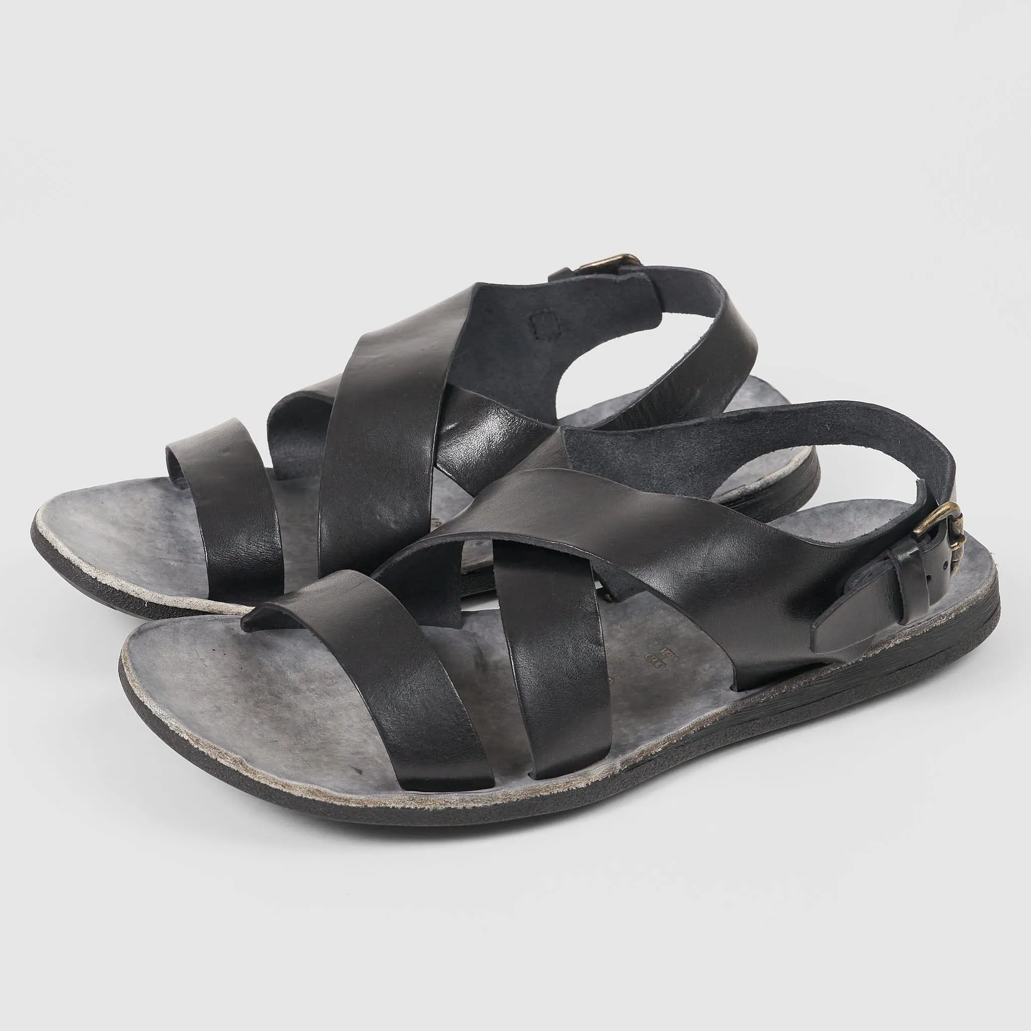 Mens Leather Sandals with Crossed Heel Strap