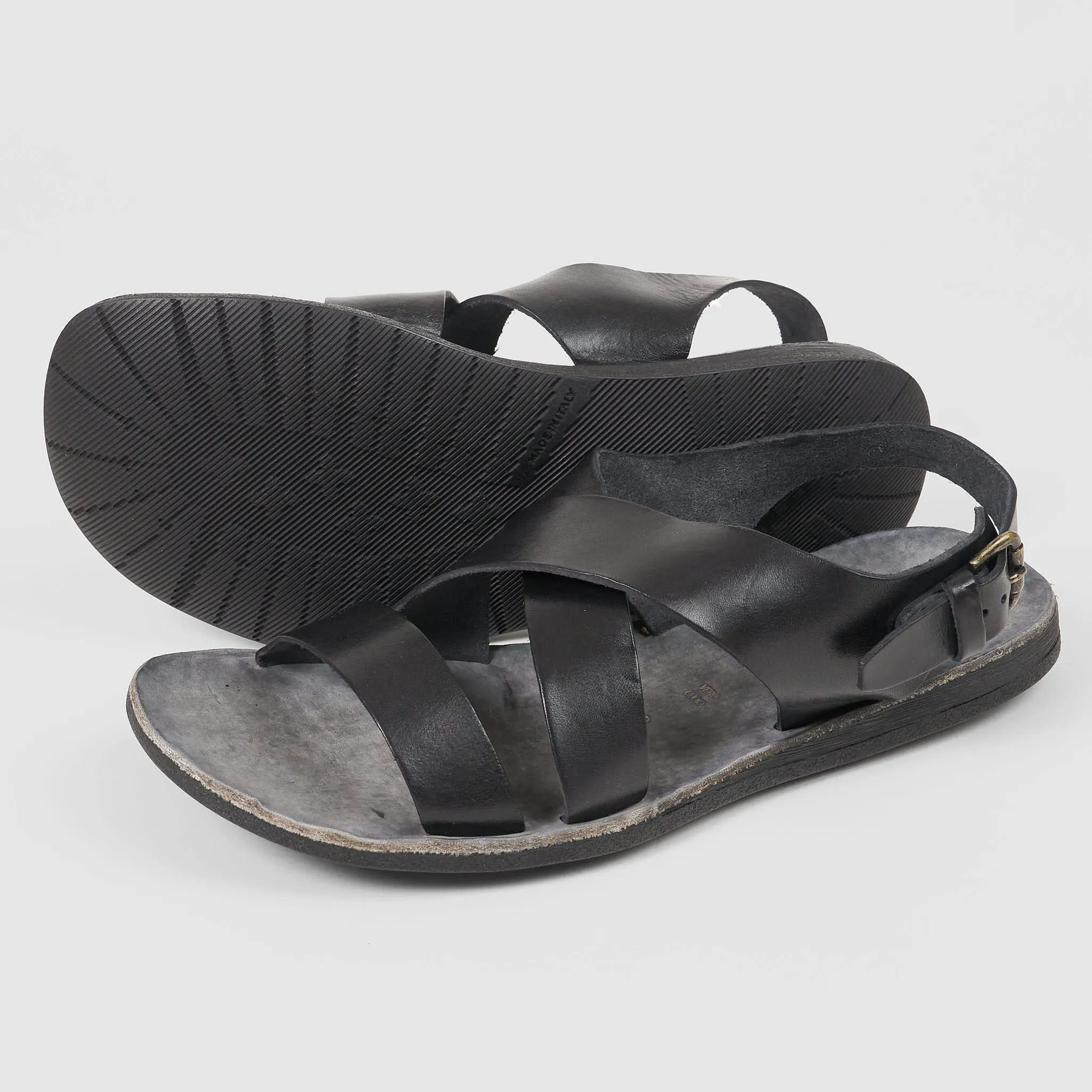 Mens Leather Sandals with Crossed Heel Strap