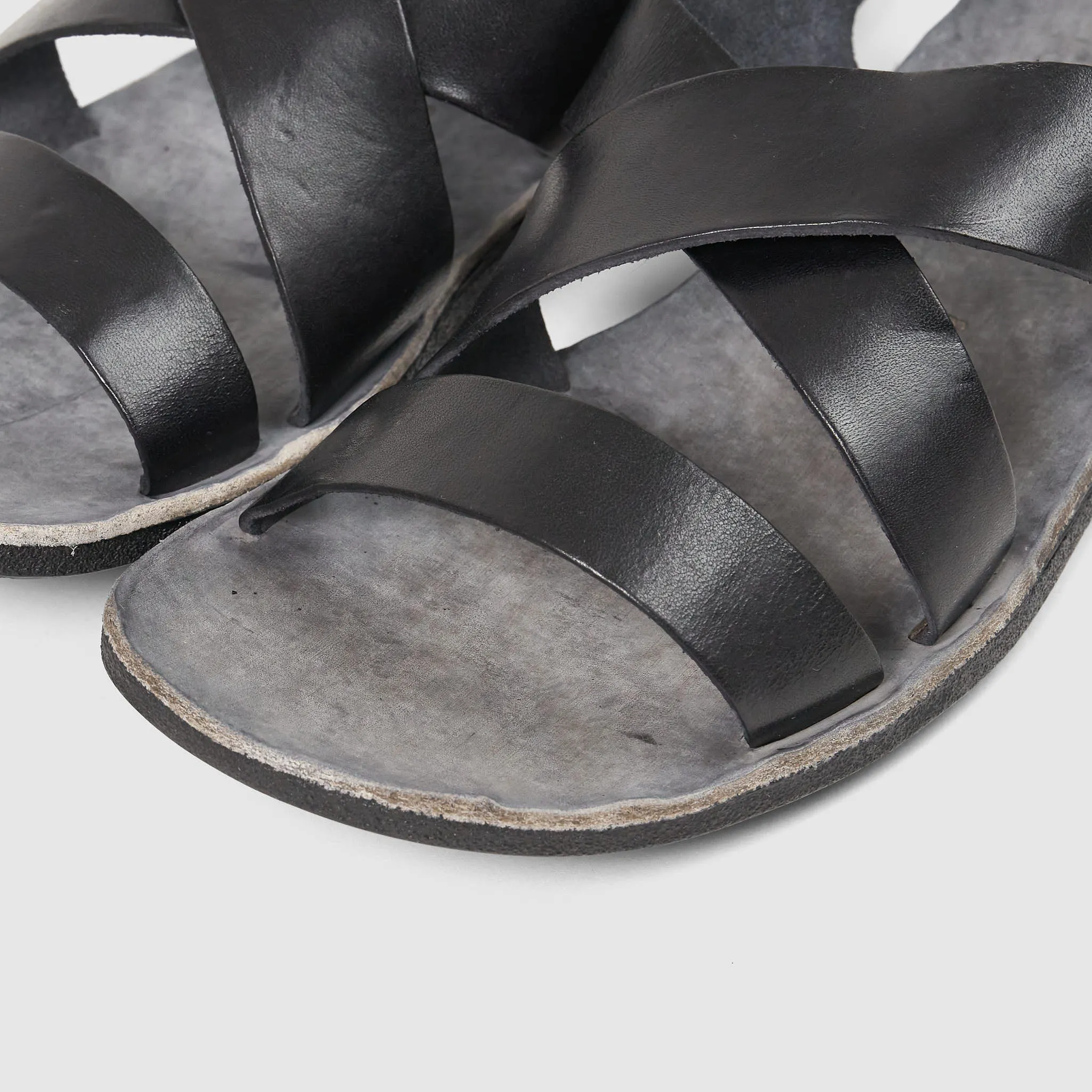 Mens Leather Sandals with Crossed Heel Strap