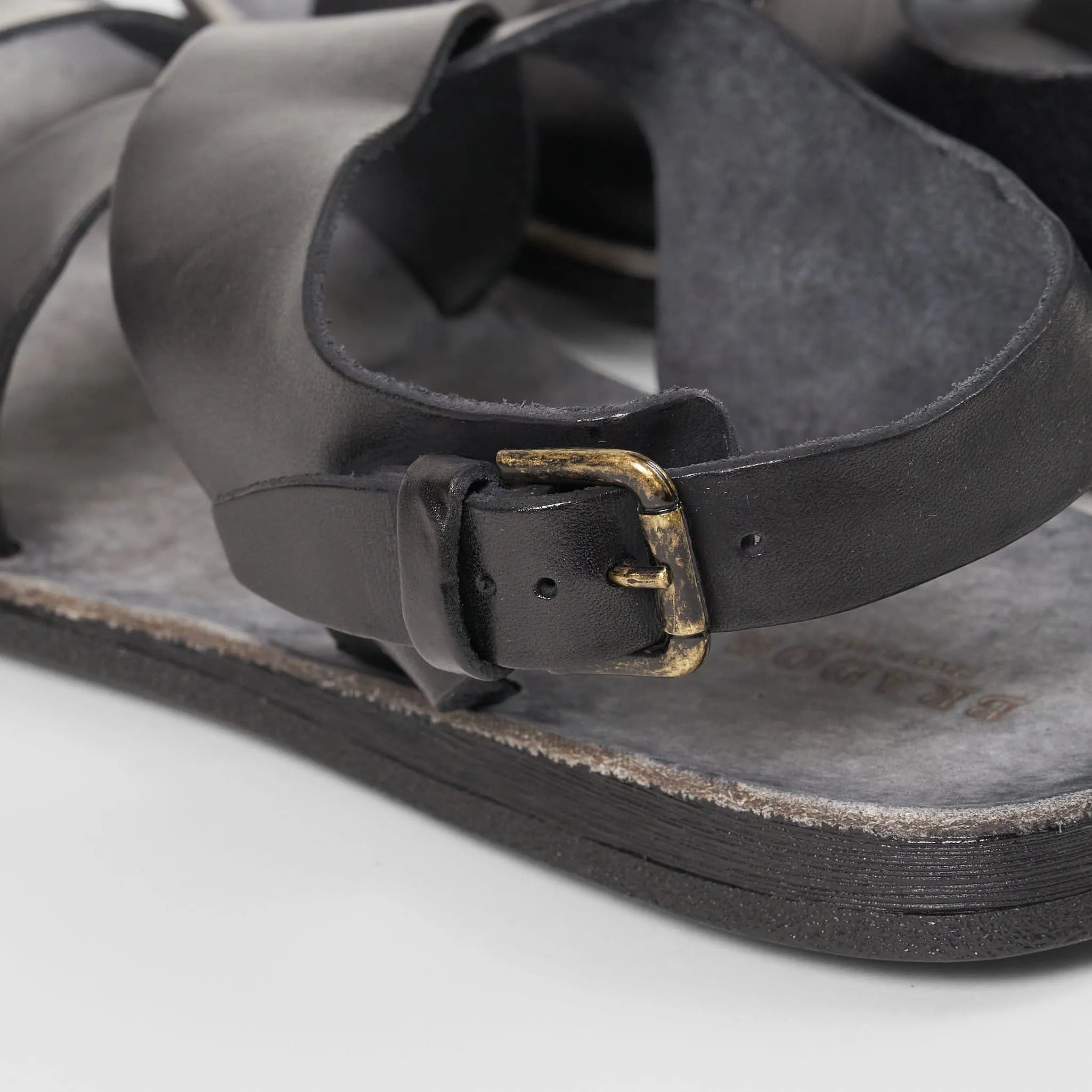 Mens Leather Sandals with Crossed Heel Strap