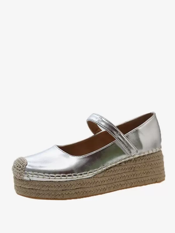 Metallic Round Toe Buckle Detail Wedges Women's Platform Wedges