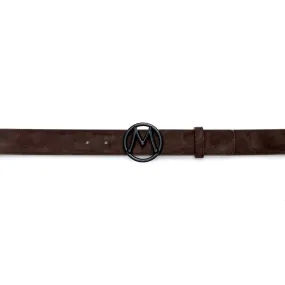 Mezlan SB11490 Dark Brown Suede Leather Circle Icon Men's Belt (MZB1206)