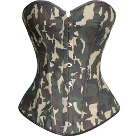 Modern Camouflage Print Corset, Unique Vintage Army Girl Corset