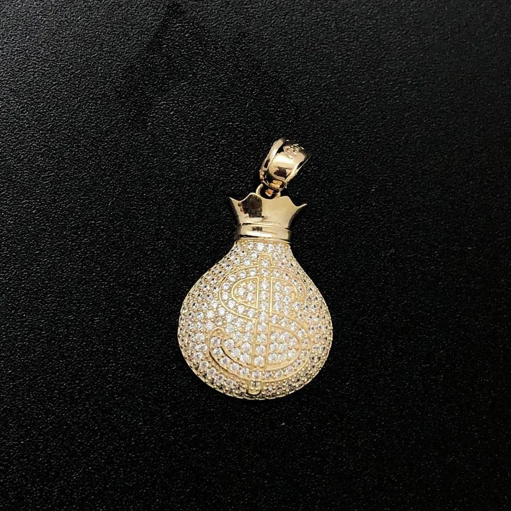 10K Yellow Gold Money Bag CZ Pendant