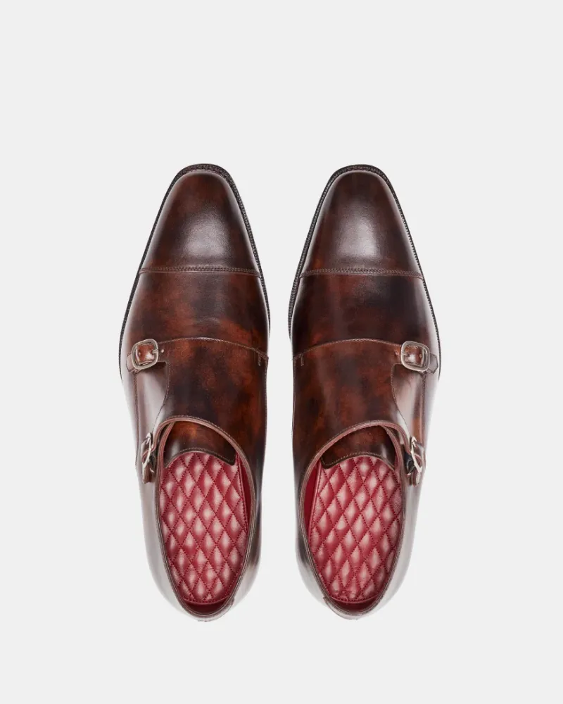 Museum Brown Leather Double Monk Strap Dress Shoe