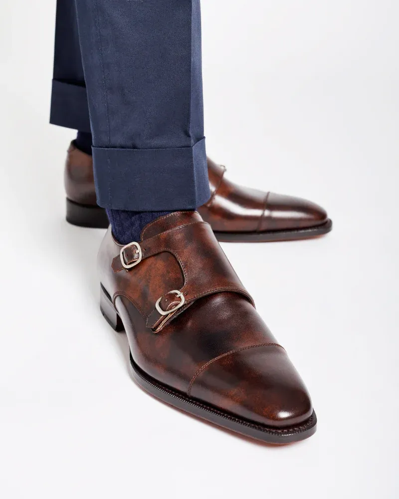 Museum Brown Leather Double Monk Strap Dress Shoe