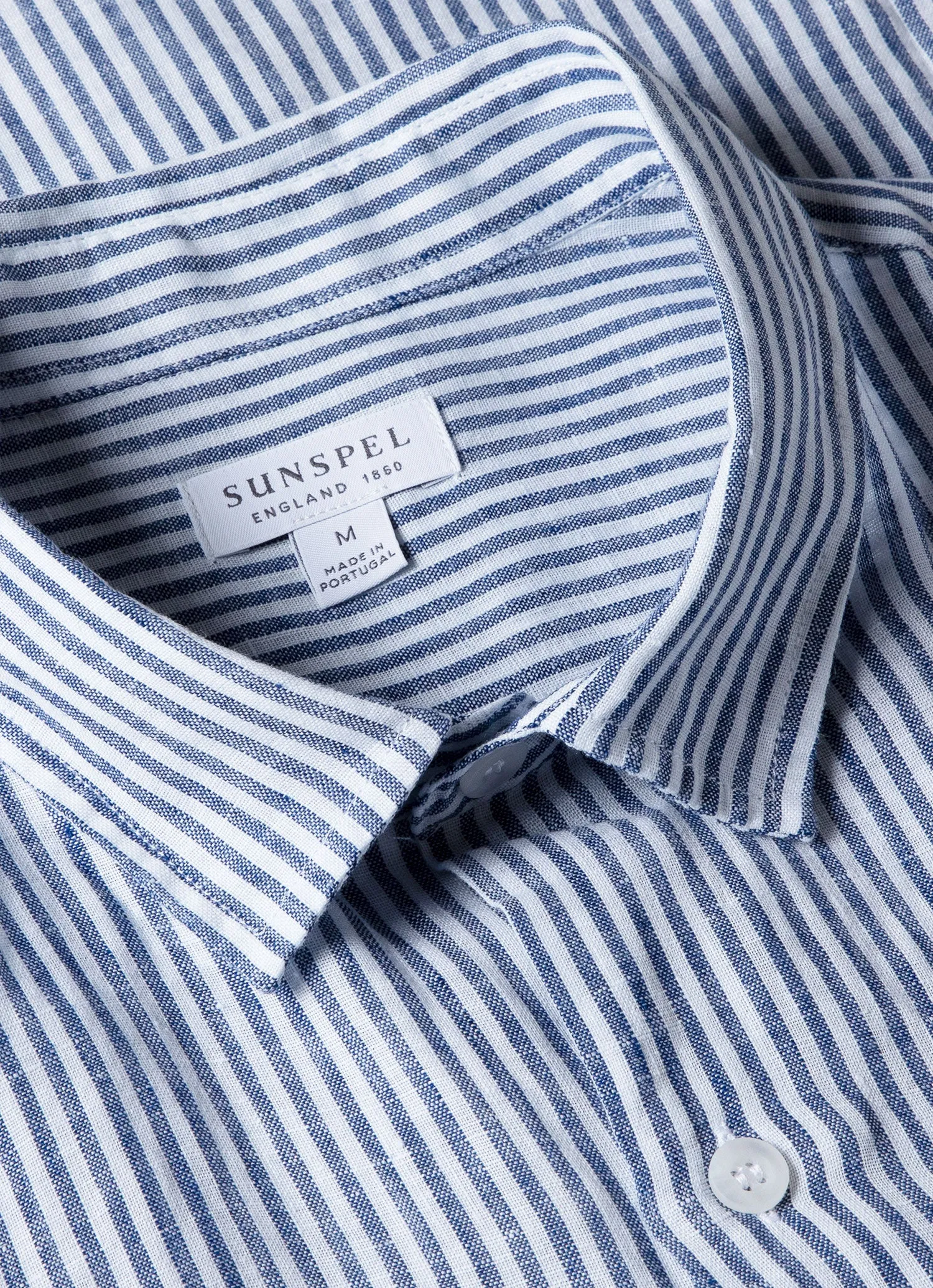 Navy and White Classic Stripe Men's Short Sleeve Linen Shirt