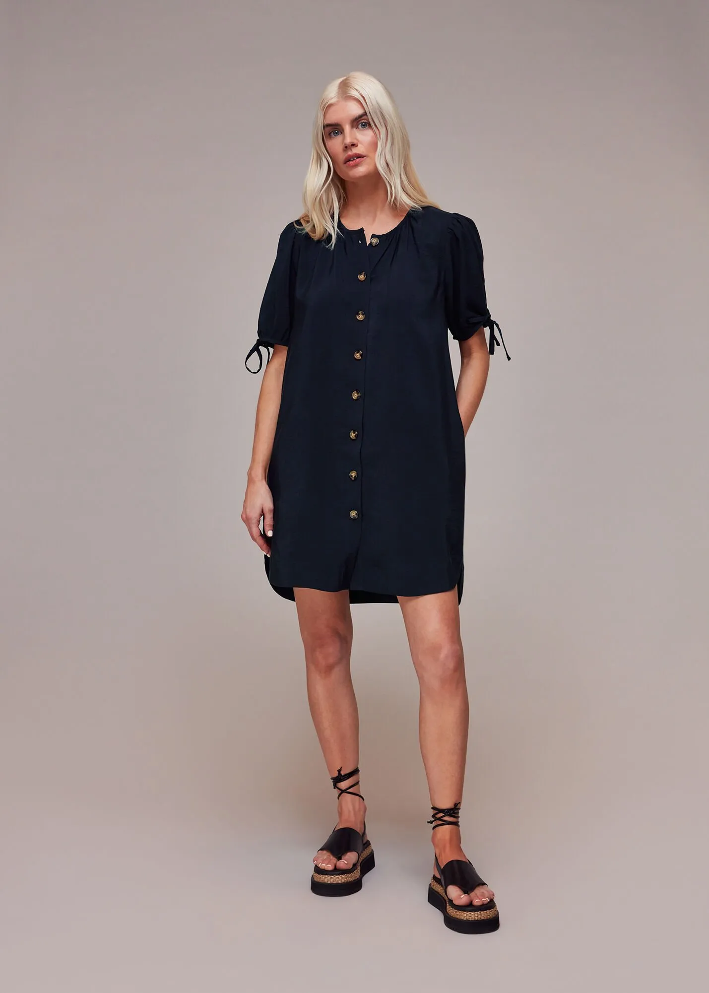 Navy Petite Frankie Button Through Dress