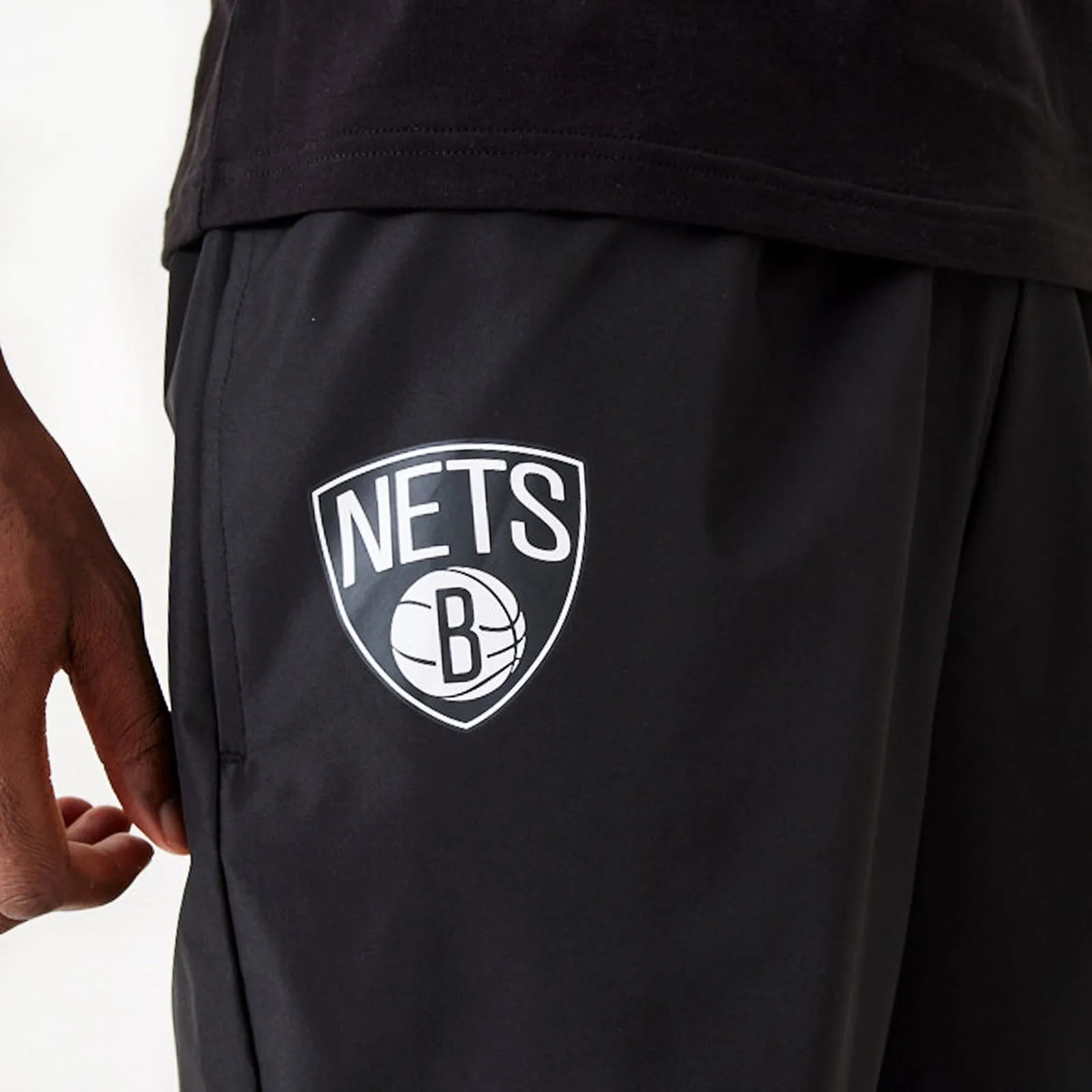 New Era Mens Brooklyn Nets All Over Pattern Panel Joggers - Black