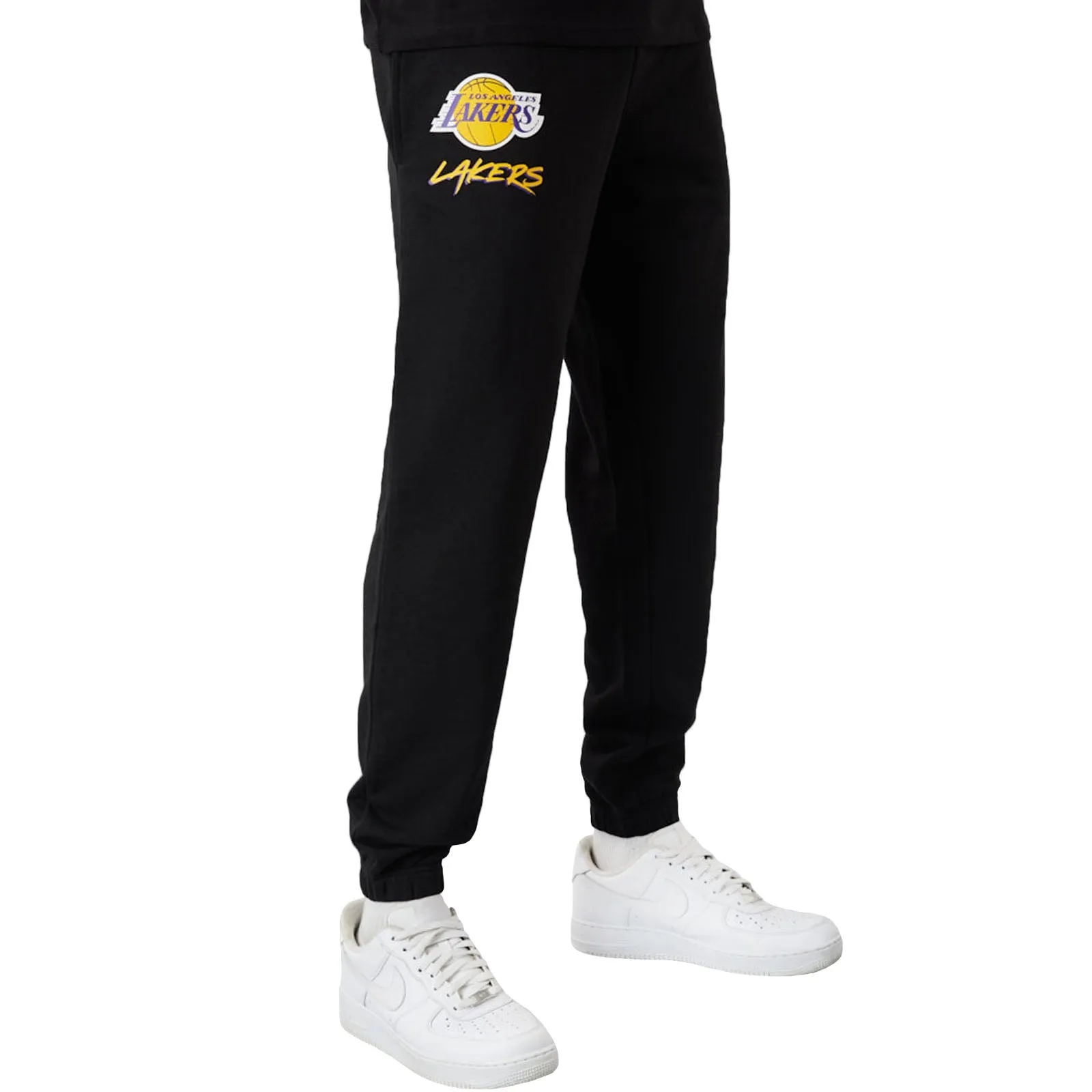 New Era Mens Los Angeles Lakers NBA Team Script Joggers - Black