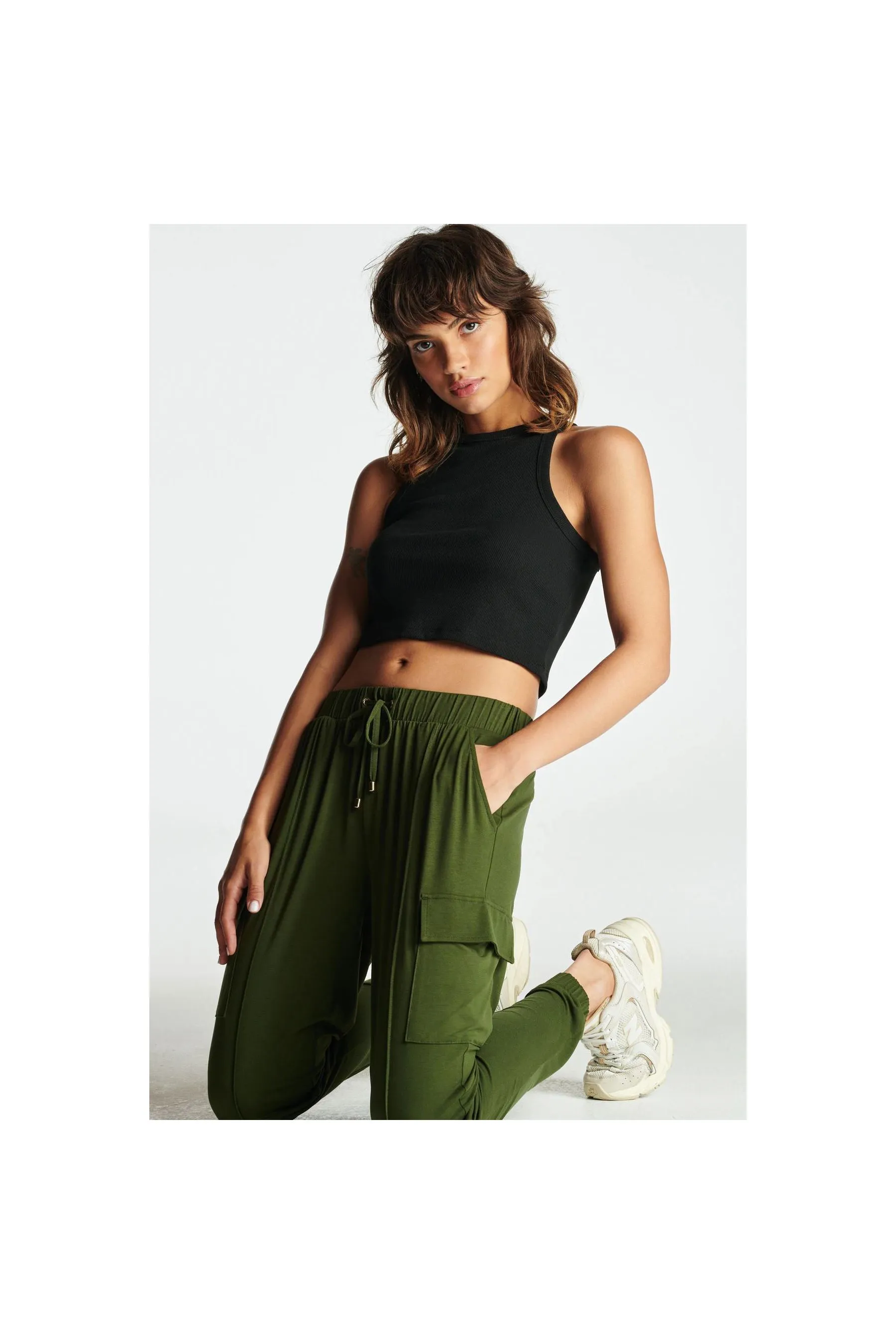 Khaki Green NEXT Cargo Jersey Women Joggers