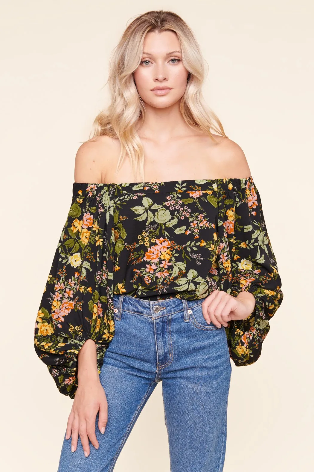 Night Bloom Off the Shoulder Balloon Sleeve Top