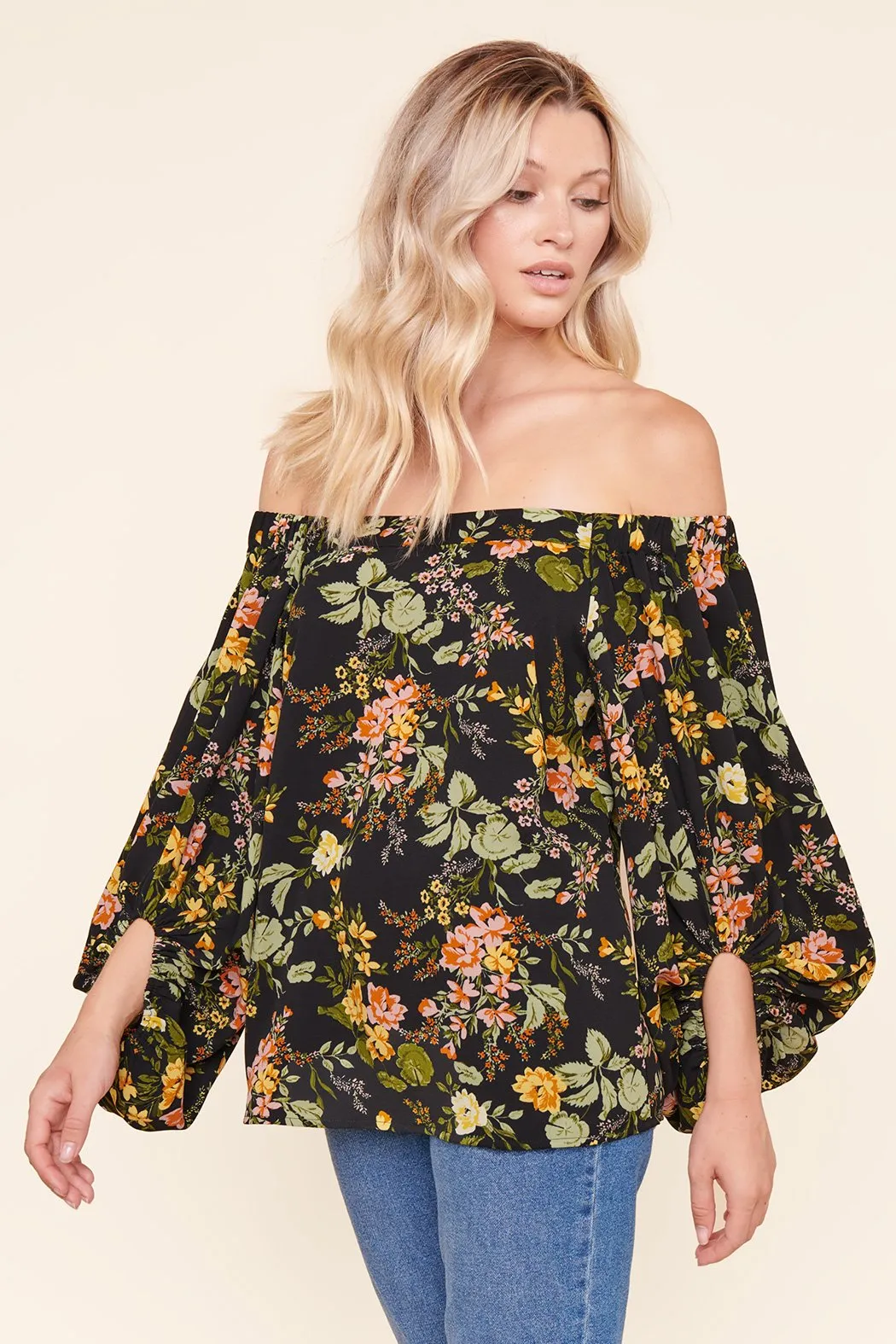 Night Bloom Off the Shoulder Balloon Sleeve Top