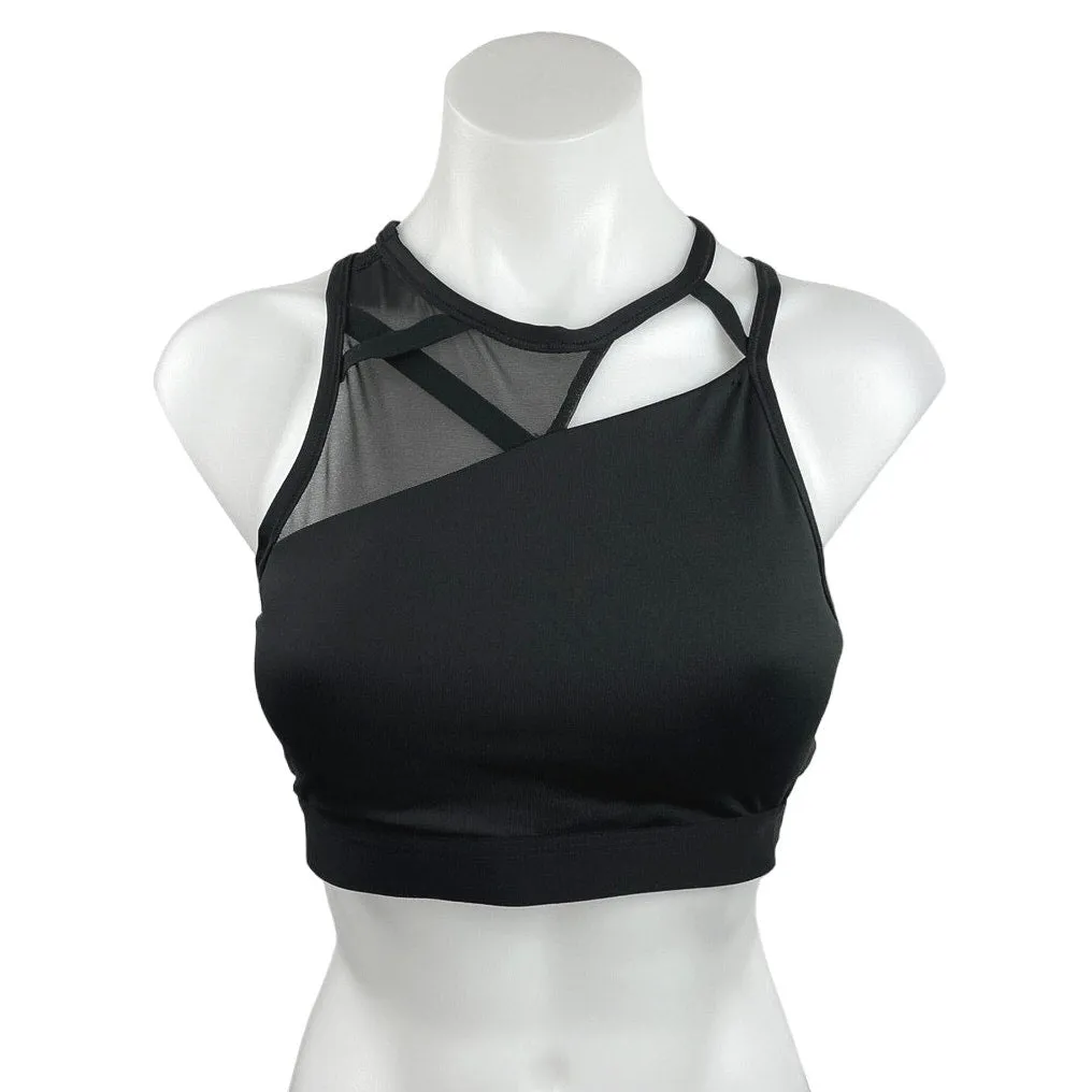 Nike Black Crew Neck Mesh Cutout Yoga Full Coverage Athletic Sports Bra Size M