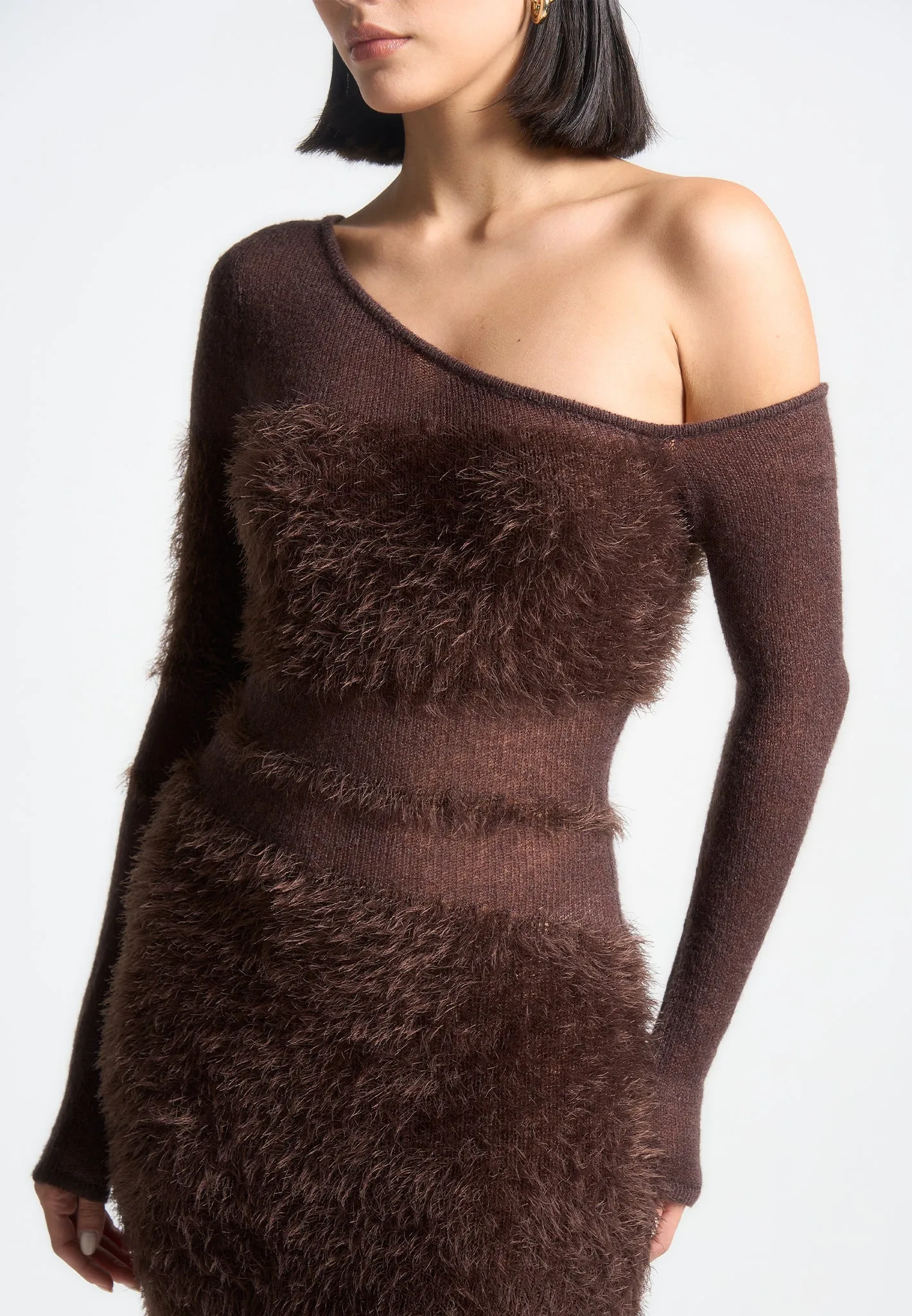 Off Shoulder Knitted Maxi Dress - Brown