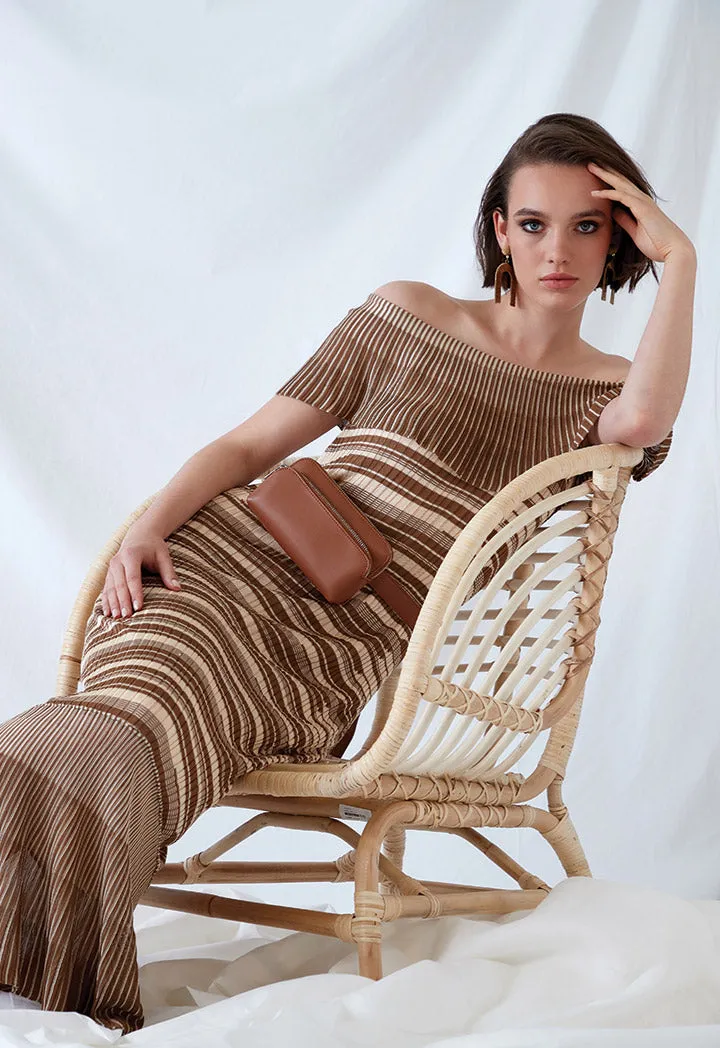 Off Shoulder Striped Knit Dress