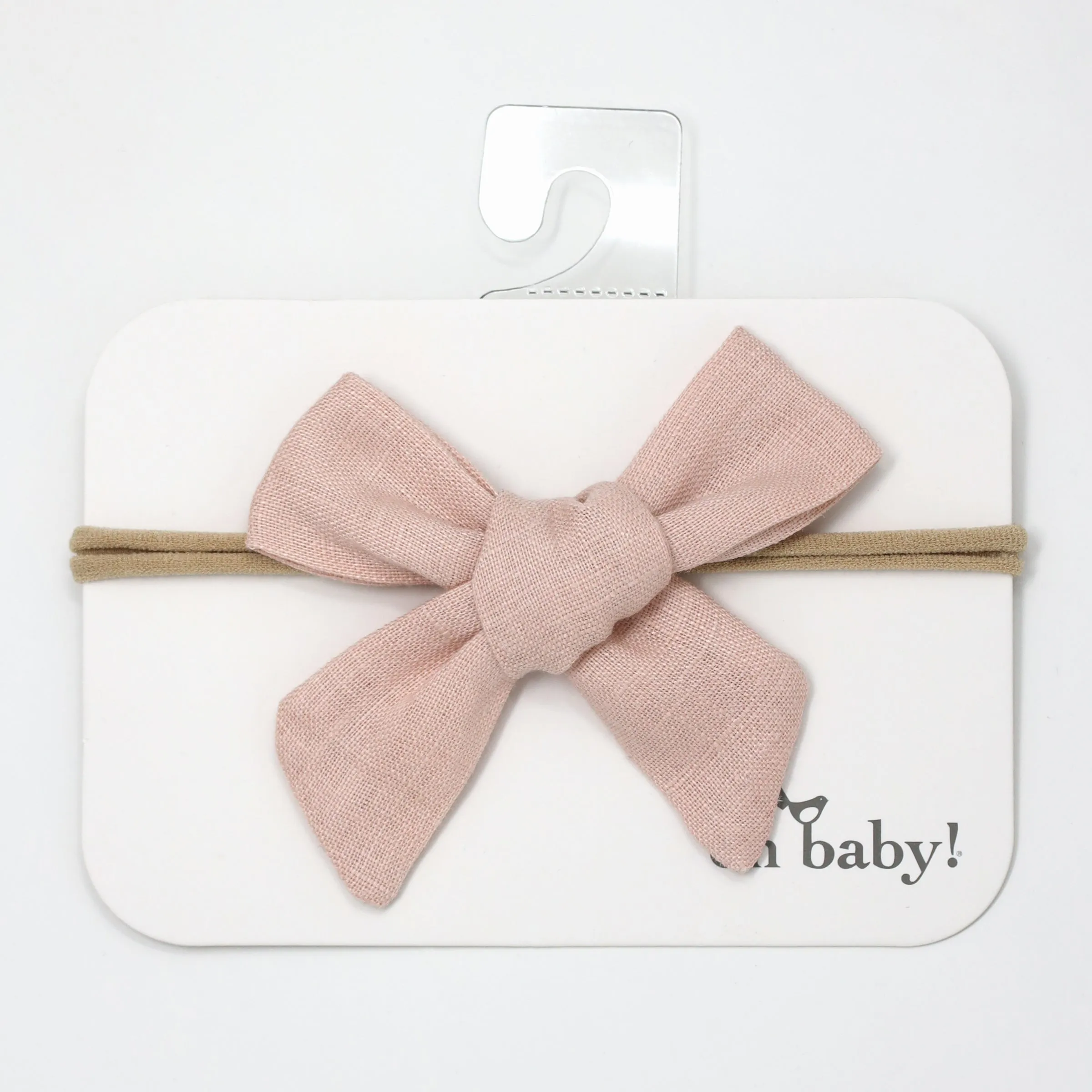 oh baby! School Girl Bow Linen Nylon Headband - Medium Bow - Blush