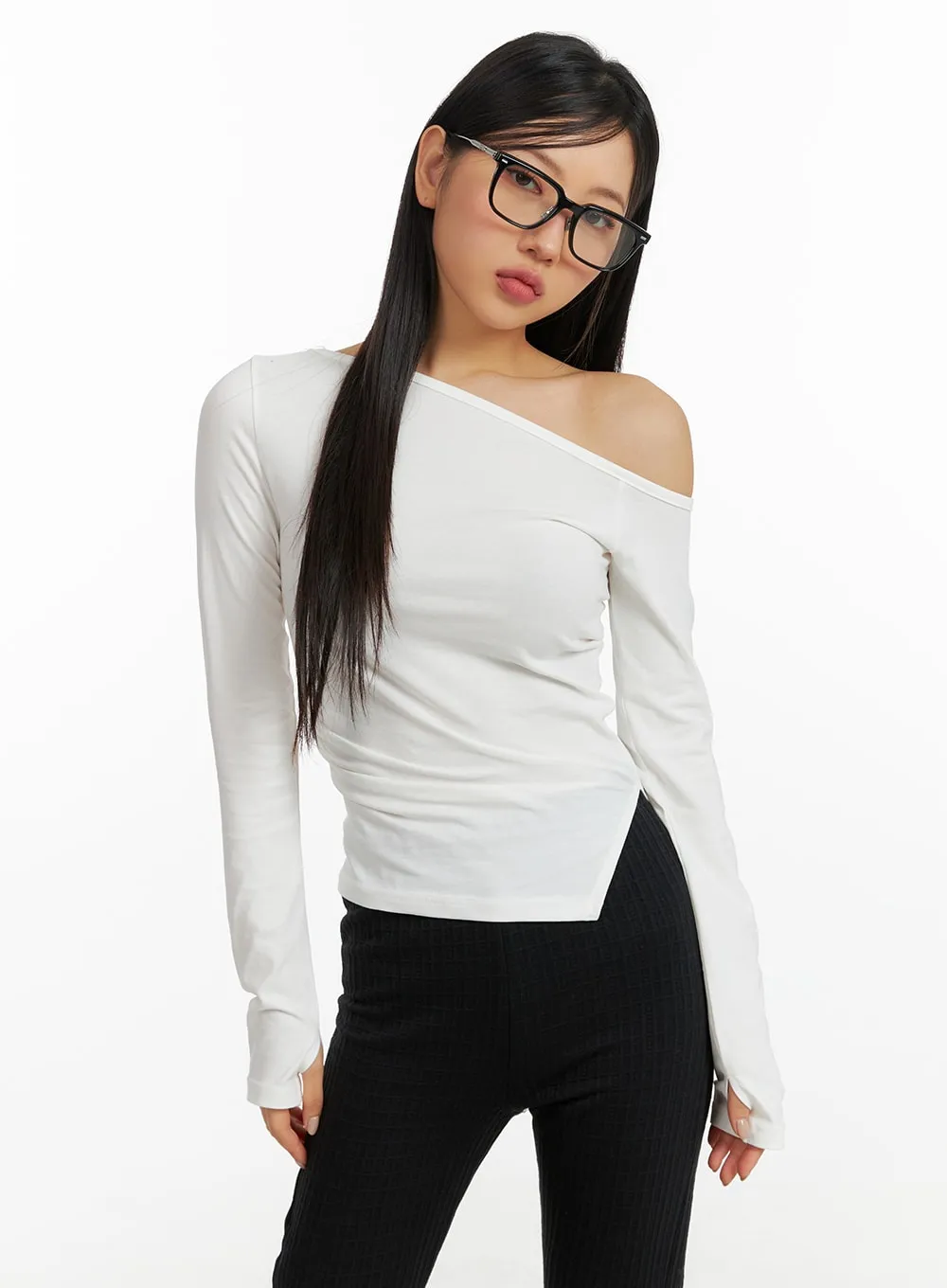 Asymmetrical One-Shoulder Tee Top CF408