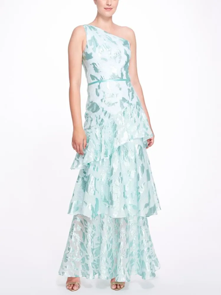 One Shoulder Asymmetrical Tiered Gown