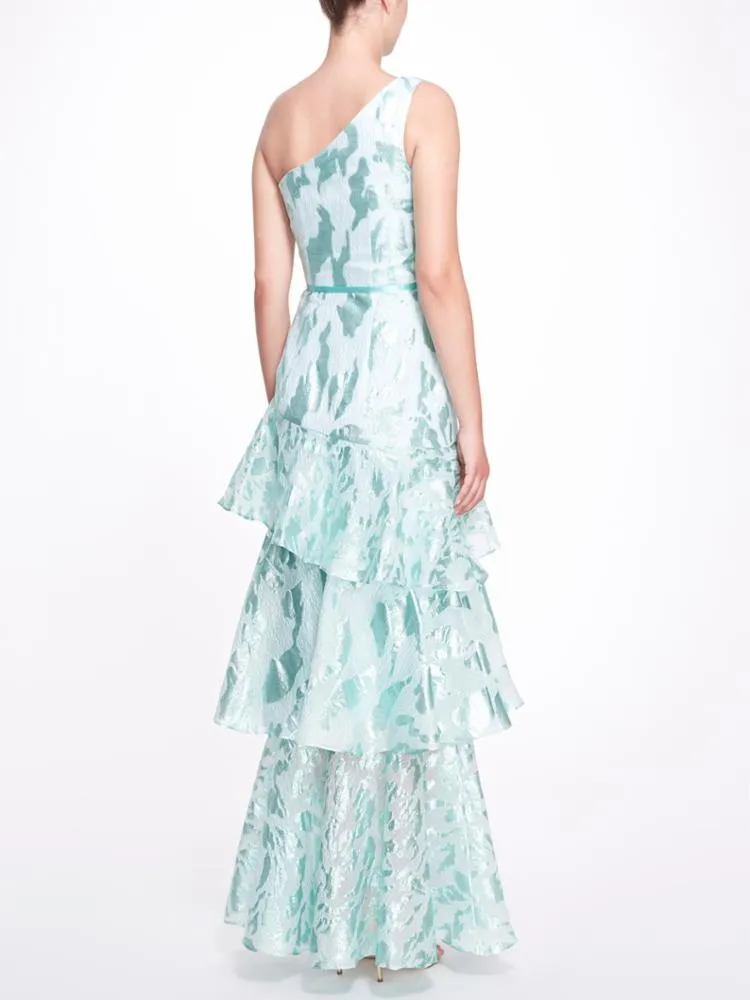 One Shoulder Asymmetrical Tiered Gown