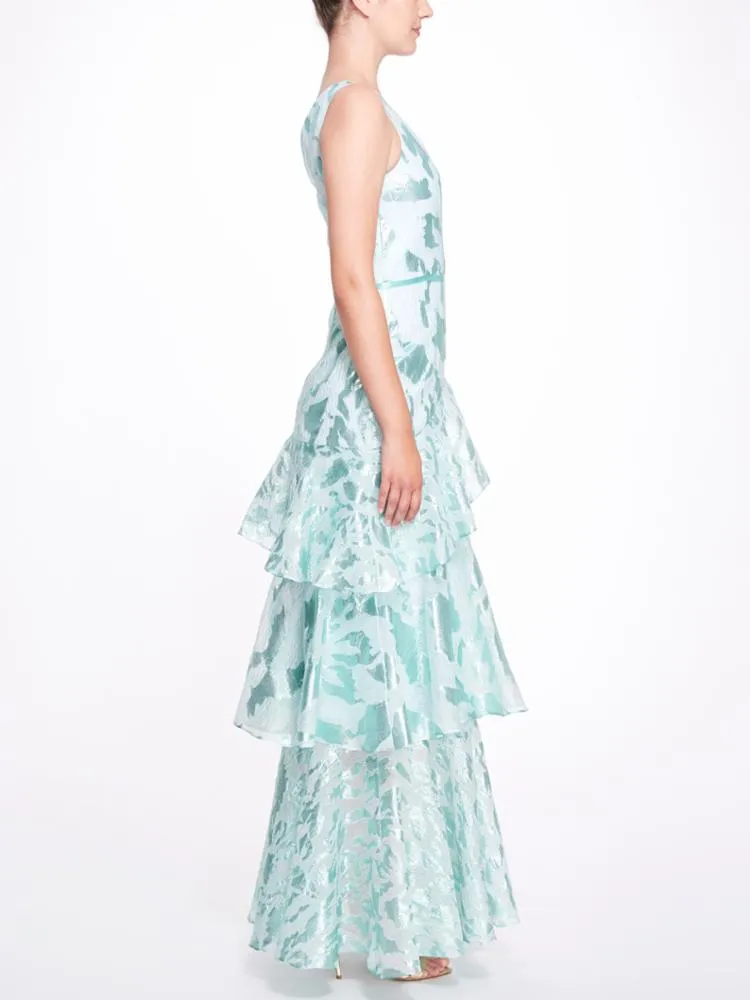 One Shoulder Asymmetrical Tiered Gown