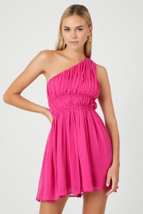 One-Shoulder Chiffon Mini Dress