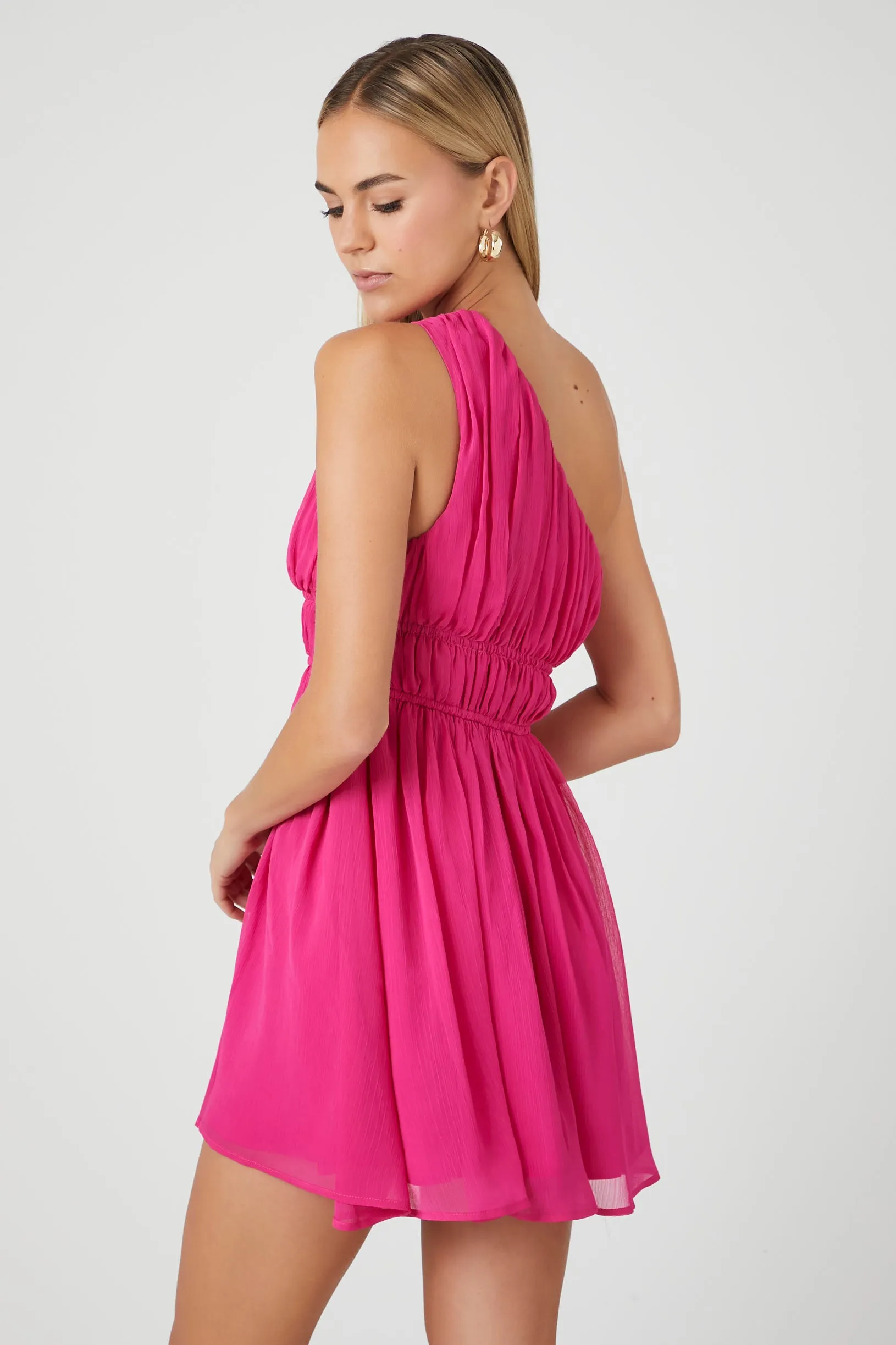 One-Shoulder Chiffon Mini Dress