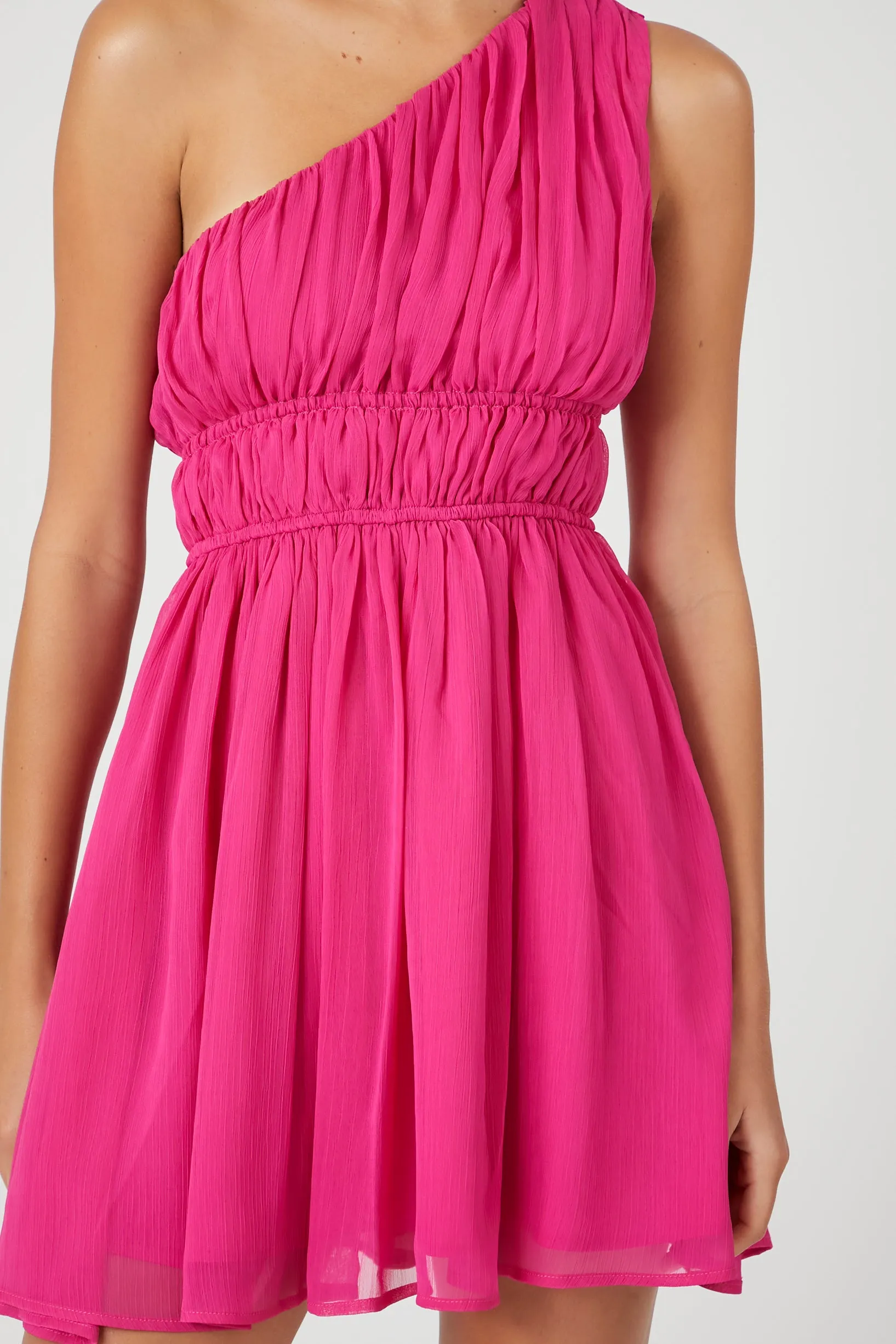 One-Shoulder Chiffon Mini Dress