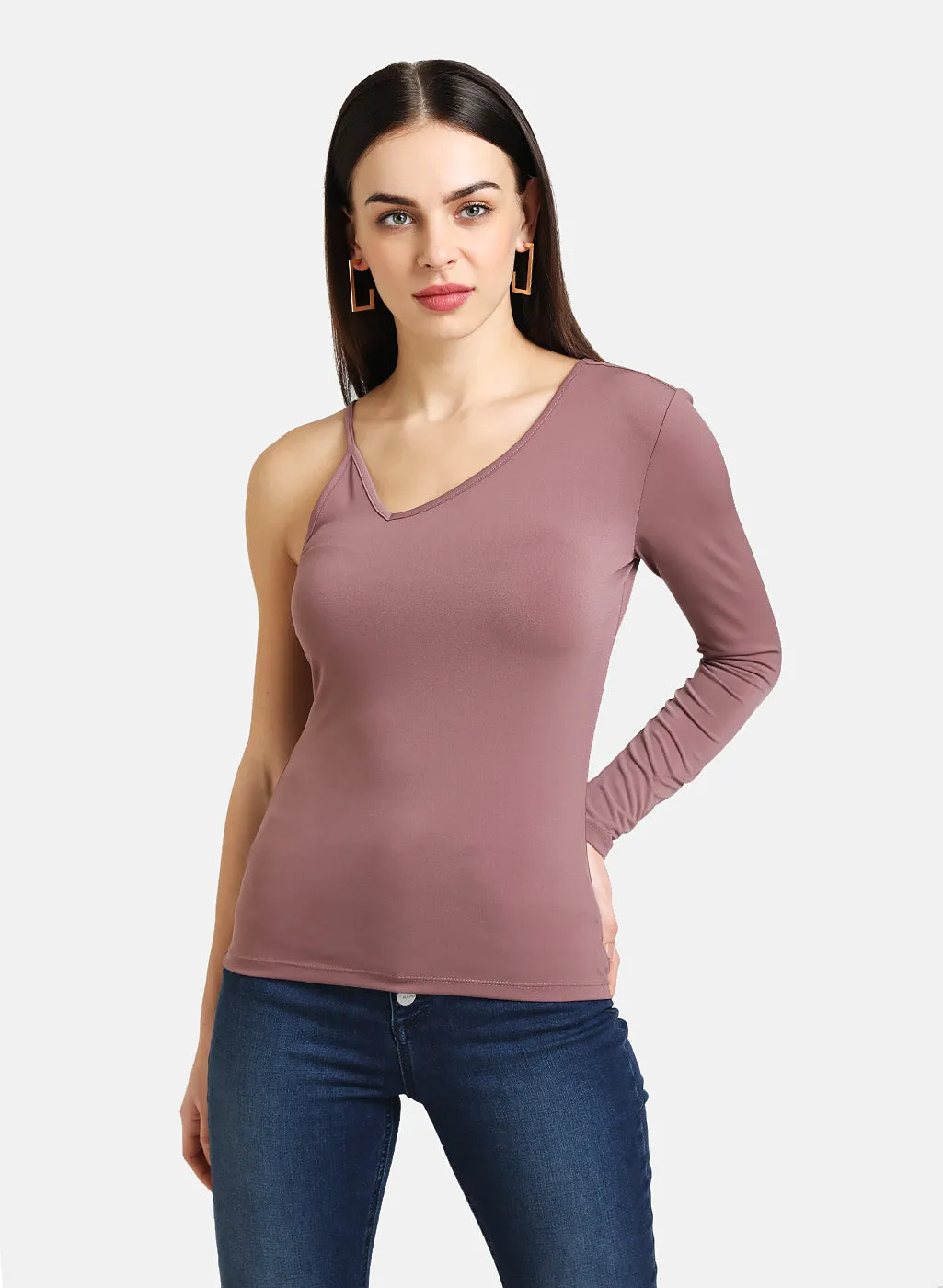 One-Shoulder Long-Sleeve Slim-Fit Blouse