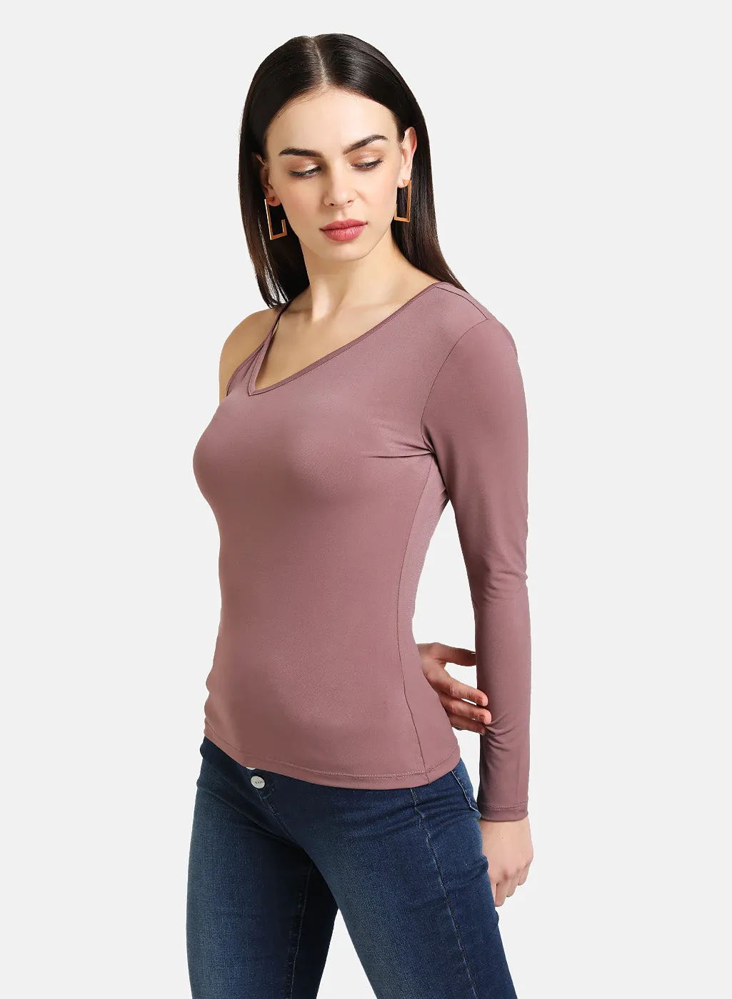 One-Shoulder Long-Sleeve Slim-Fit Blouse