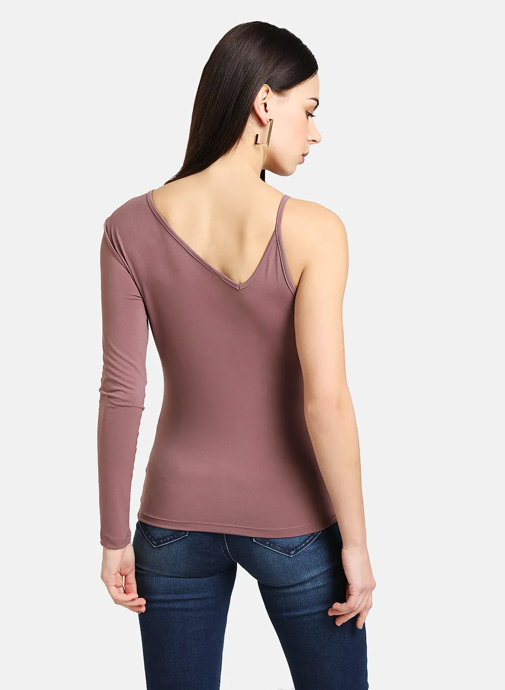 One-Shoulder Long-Sleeve Slim-Fit Blouse