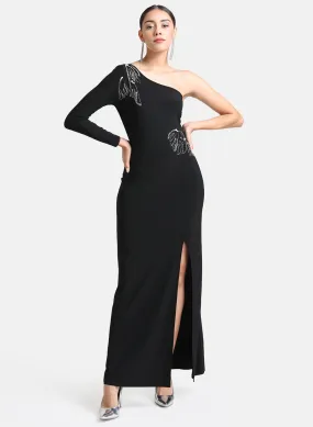 One Shoulder Maxi Dress with Embellishments