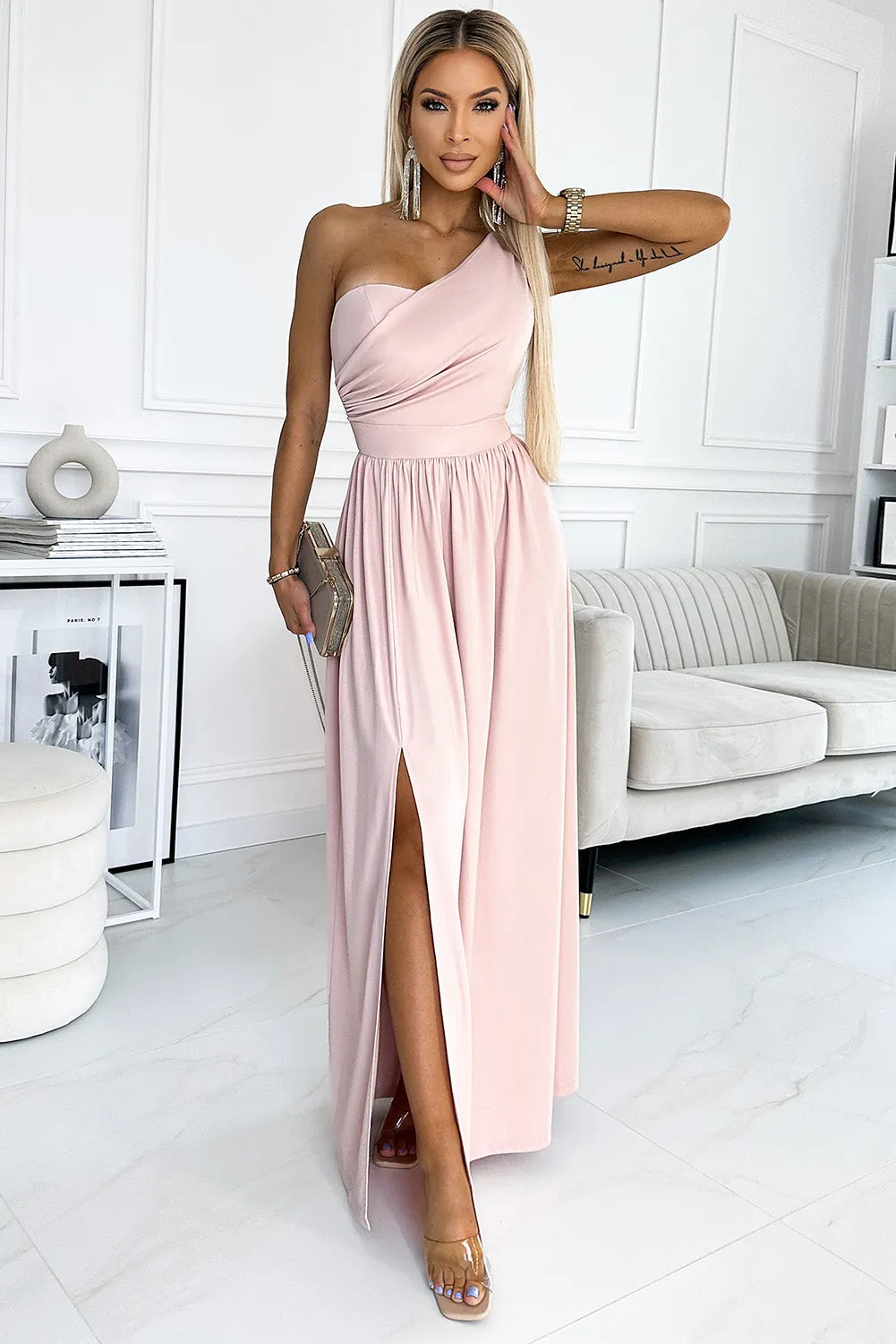 One-Shoulder Slit Maxi Dress