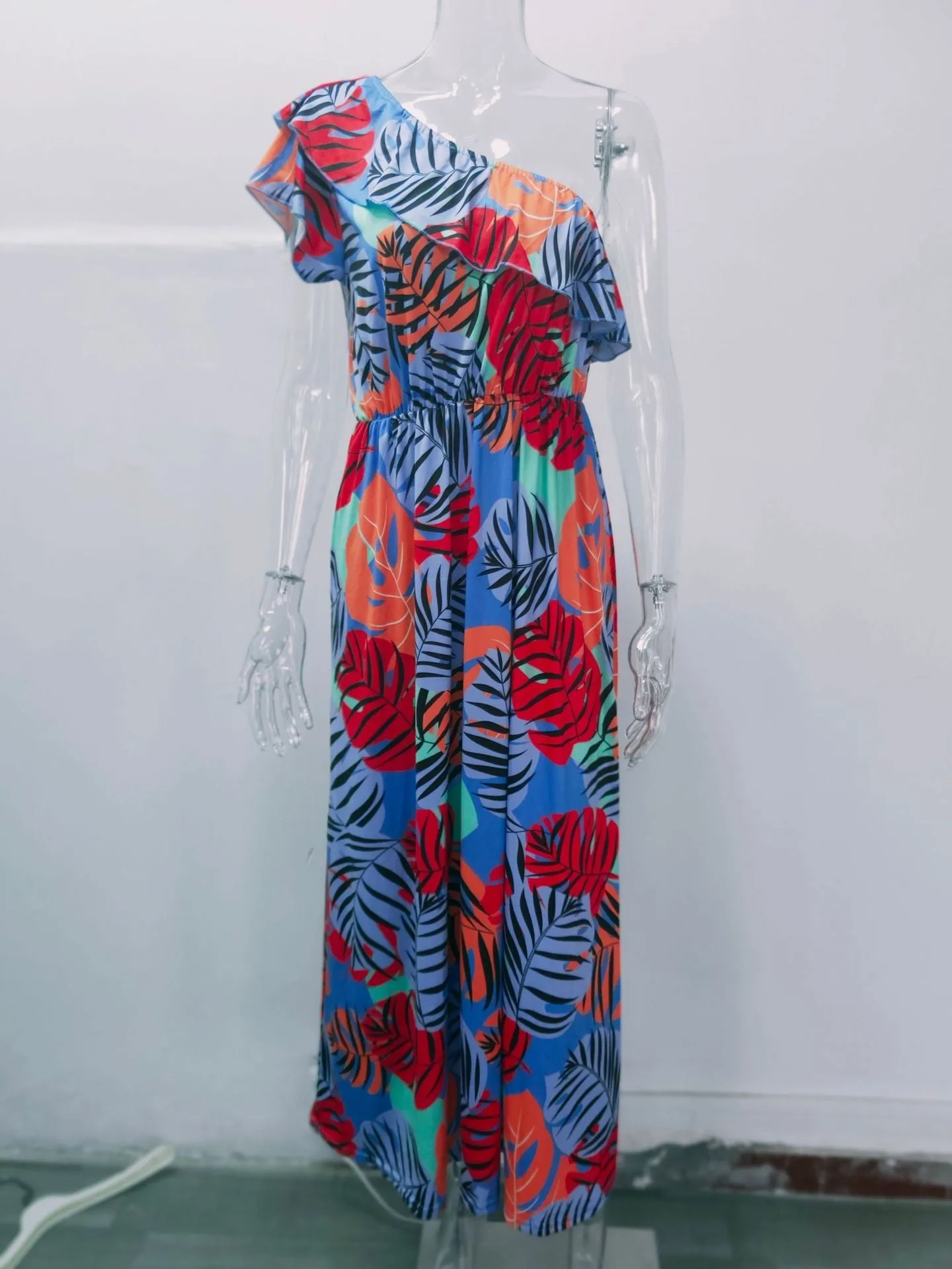 One Shoulder Wrap Waist Maxi Dress