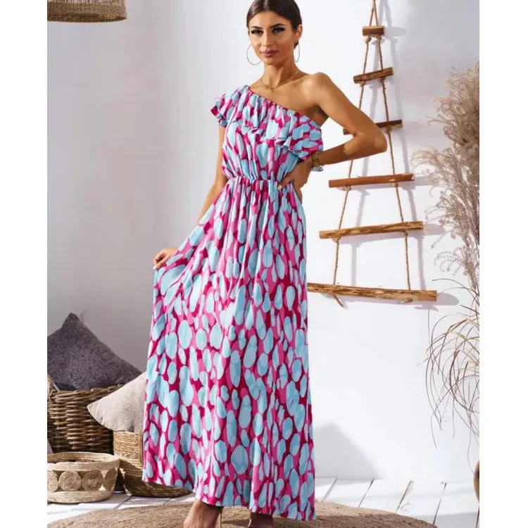 One Shoulder Wrap Waist Maxi Dress