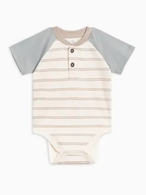 Organic Sosa Raglan Henley Bodysuit Dover Stripe Mist