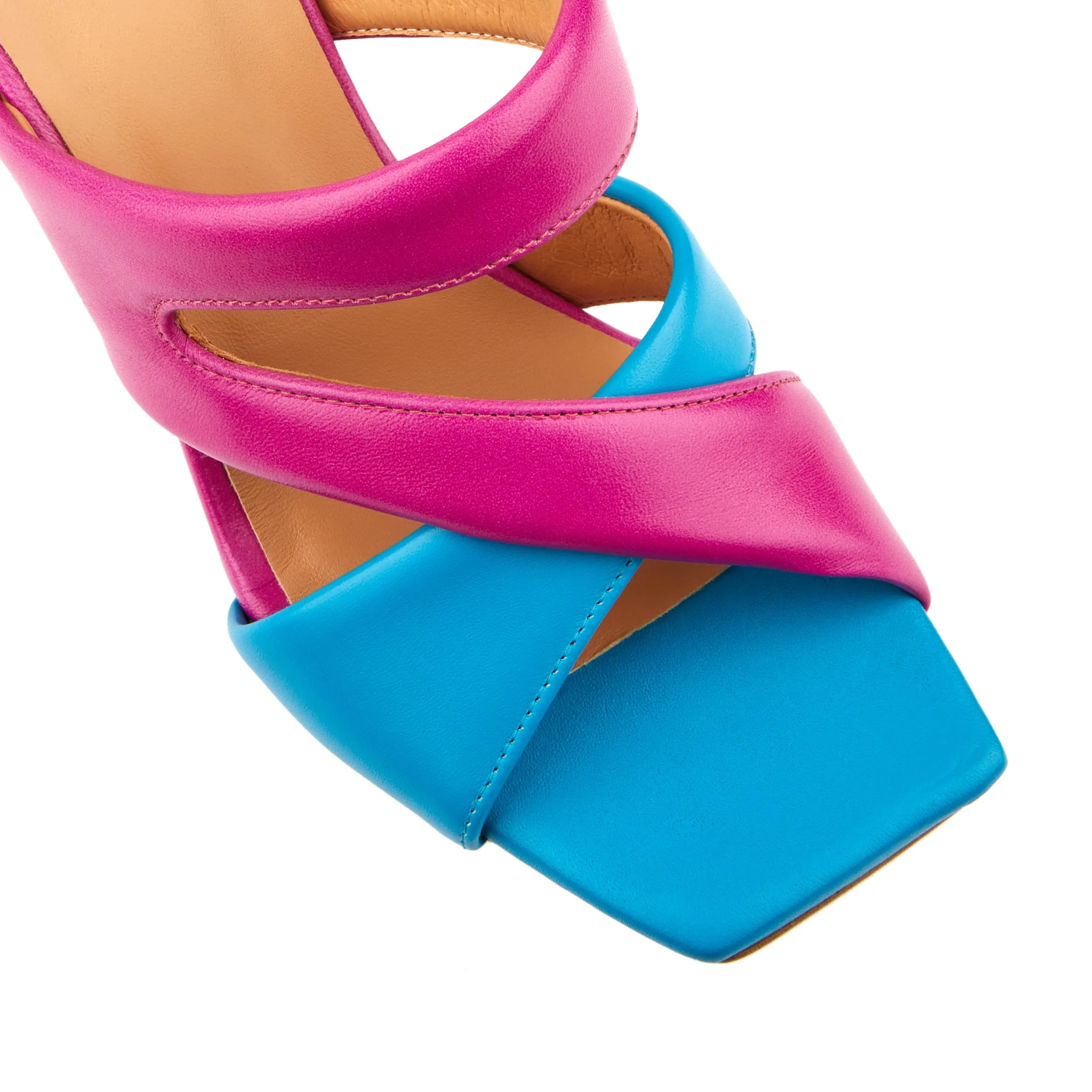 ORIANNA MIAMI BLUE PINK - Women's square toe wide straps leather heel slide sandal