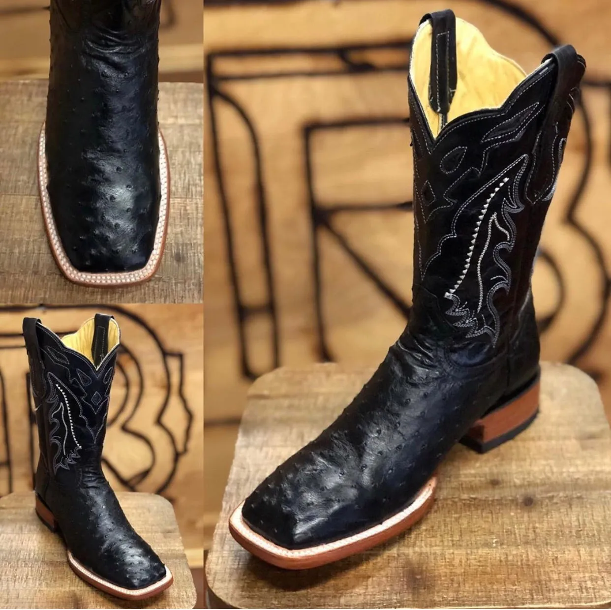 Black Men Western Square Toe Boots by Arango