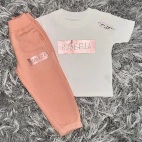 Personalised Dusty Pink Name Bar T-Shirt & Joggers