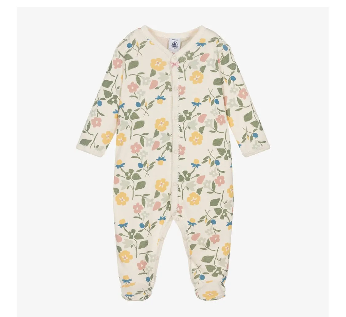 Petit Bateau Baby Girl Garden Flowers Print Footie