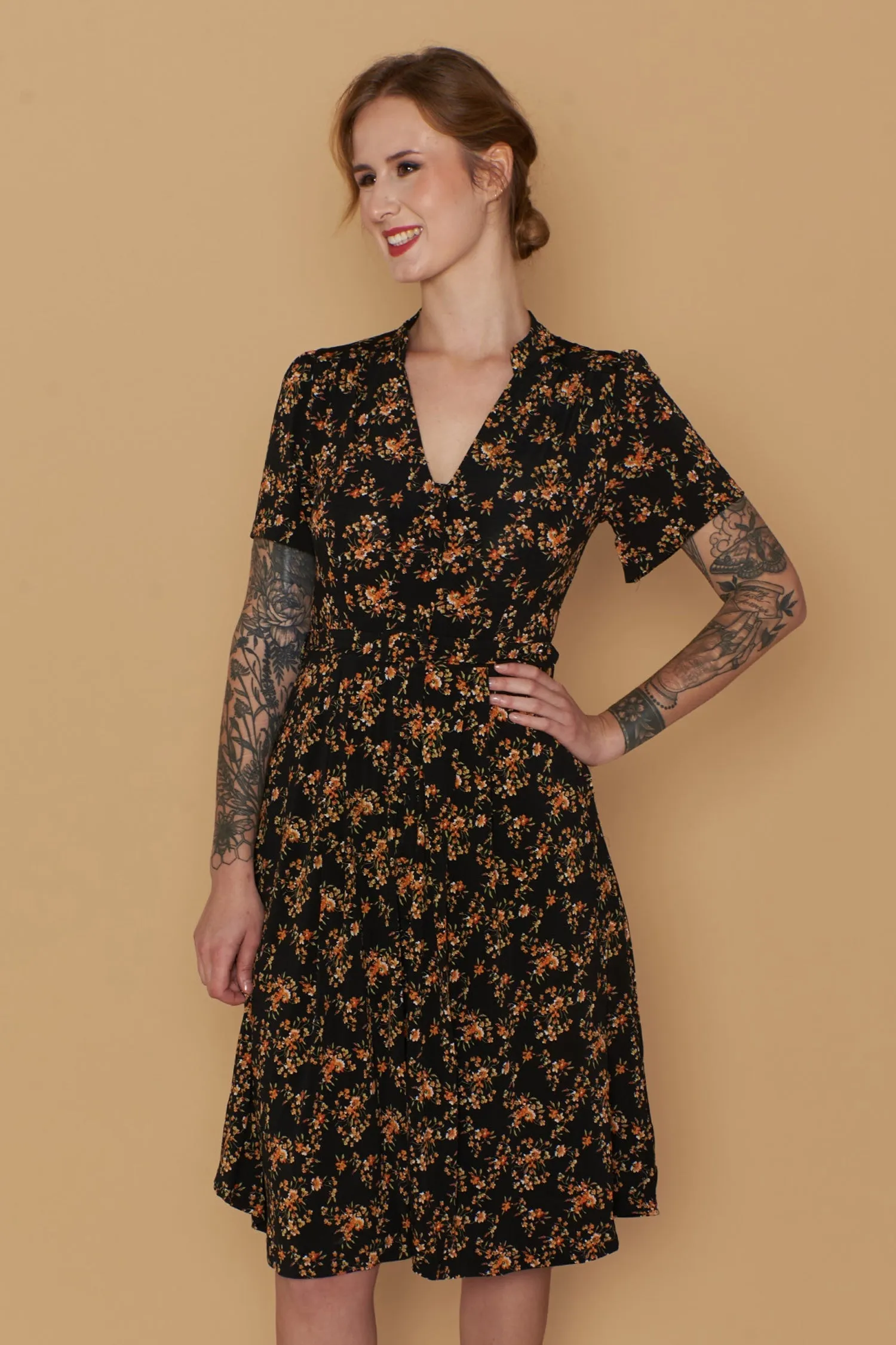 Petite Floral Dress - Jobelle Orange & Black