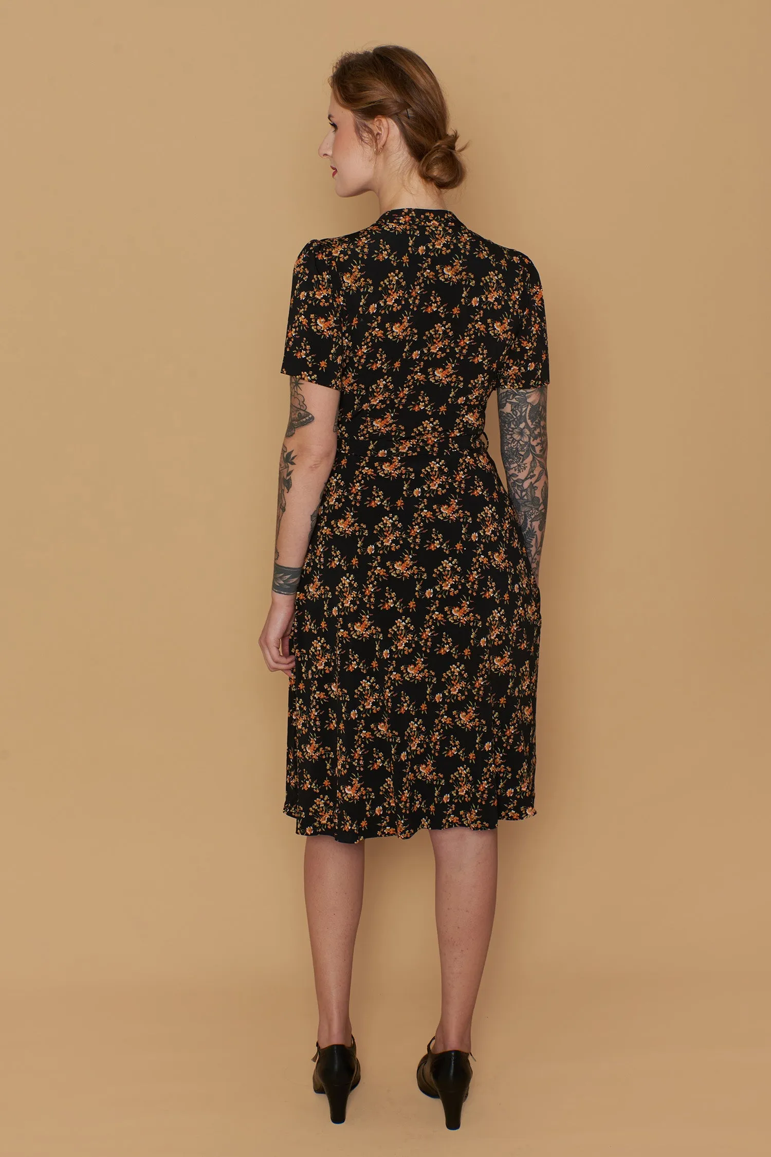 Petite Floral Dress - Jobelle Orange & Black