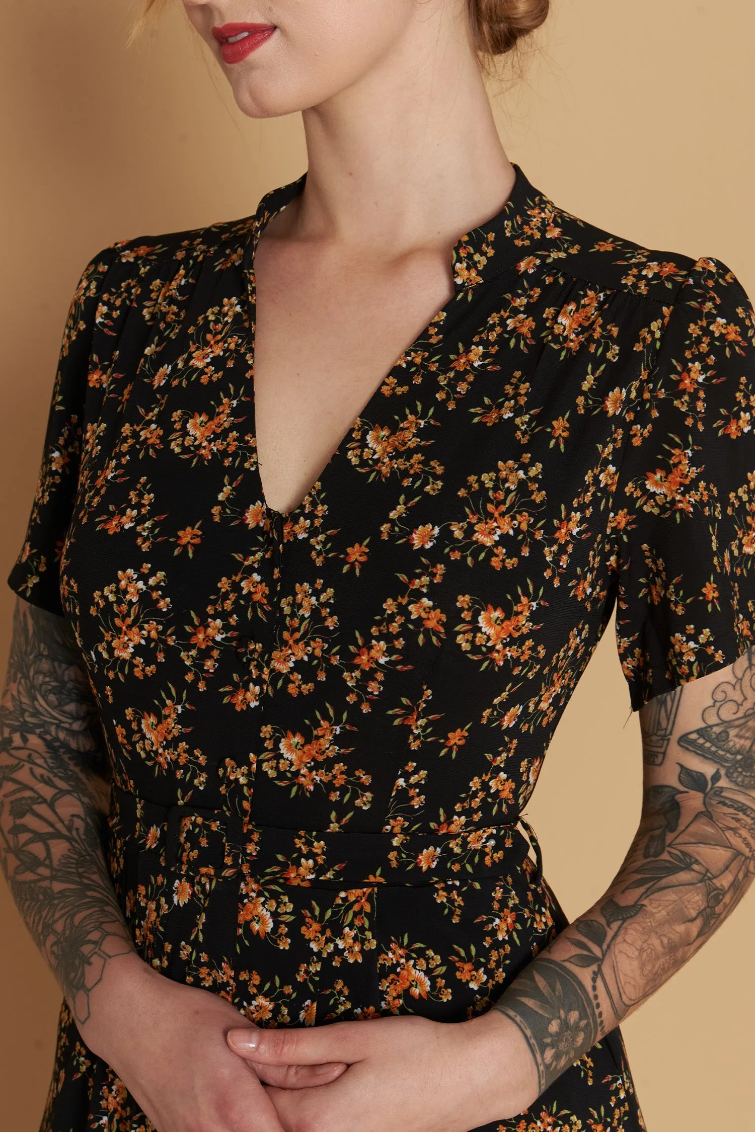 Petite Floral Dress - Jobelle Orange & Black