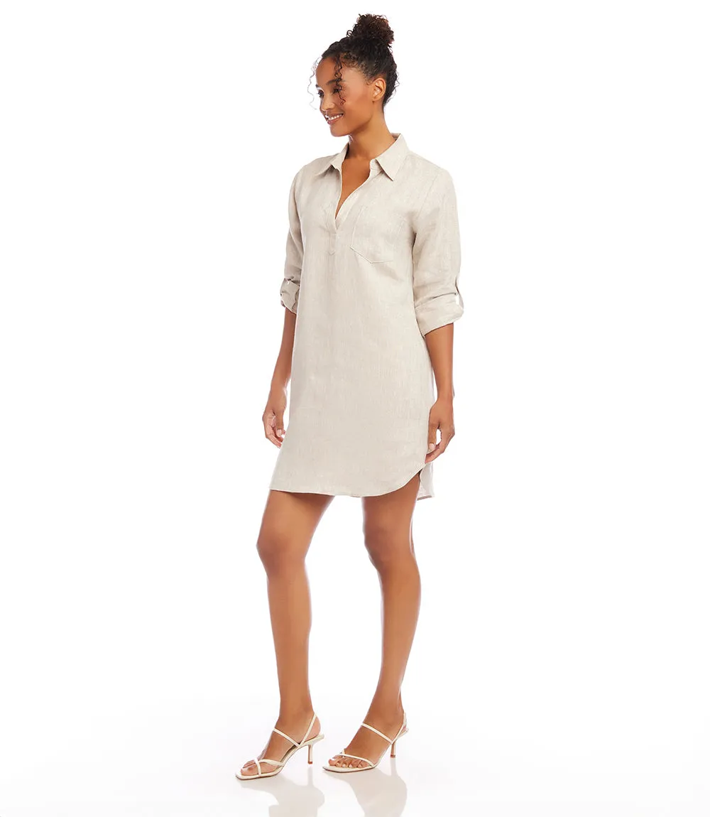 Petite Linen Shirtdress with Roll Tab Sleeves