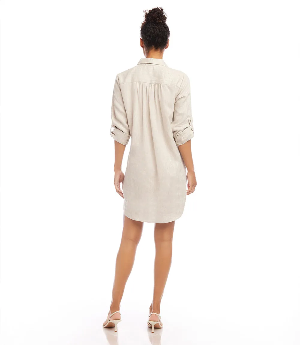 Petite Linen Shirtdress with Roll Tab Sleeves